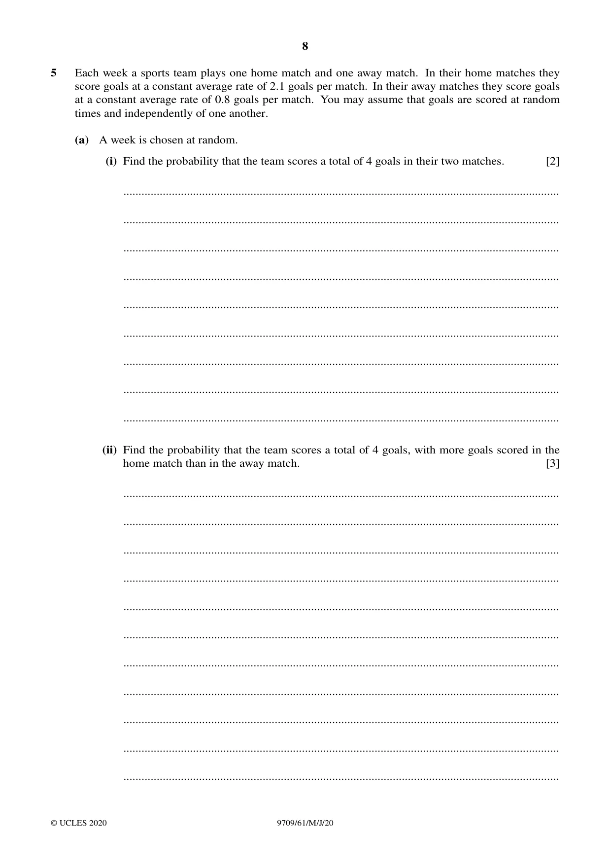 Cambridge A Level Mathematics 9709 2020 May/June Paper 6 · Variant 1 question paper, page 8 of 12