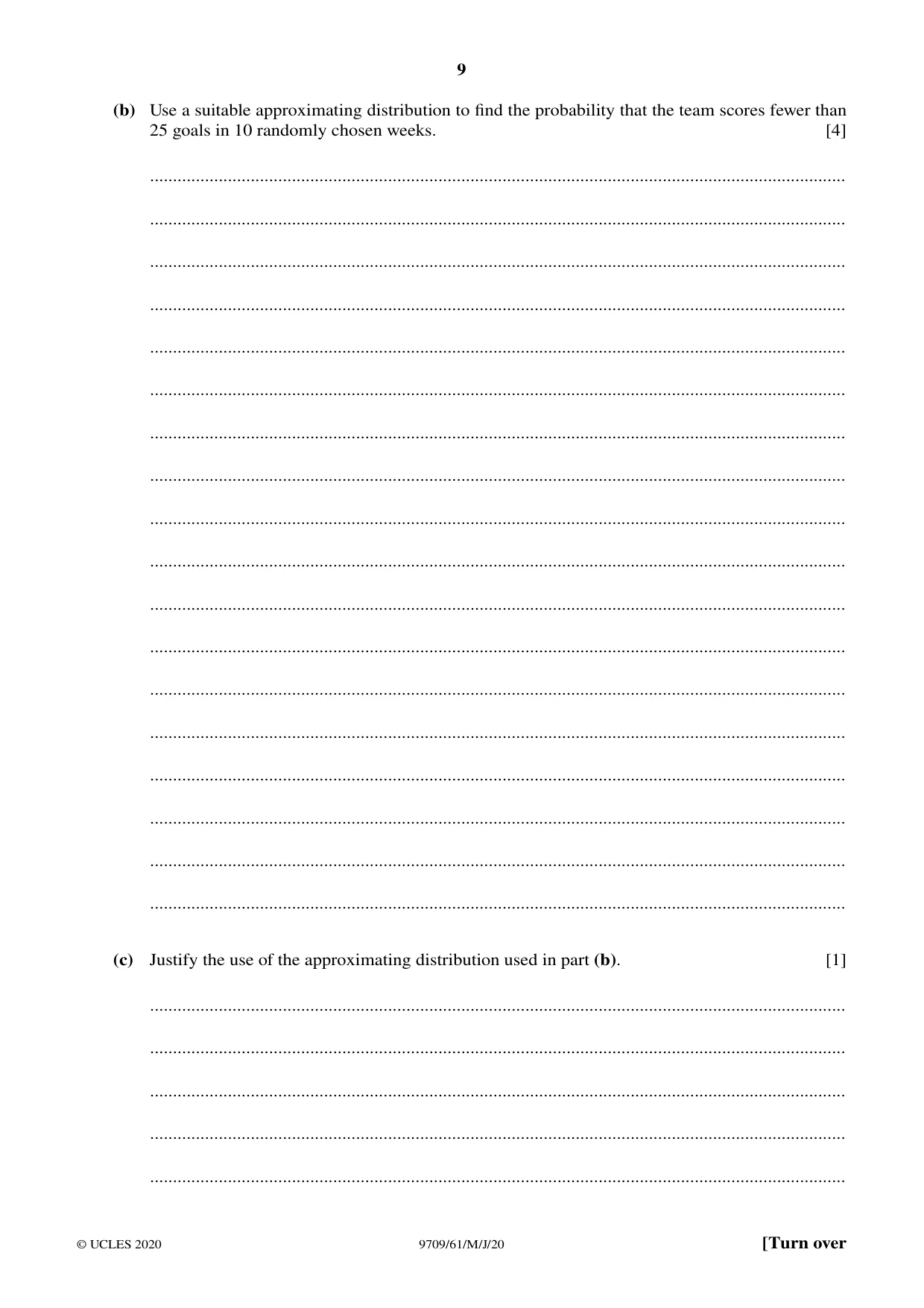 Cambridge A Level Mathematics 9709 2020 May/June Paper 6 · Variant 1 question paper, page 9 of 12