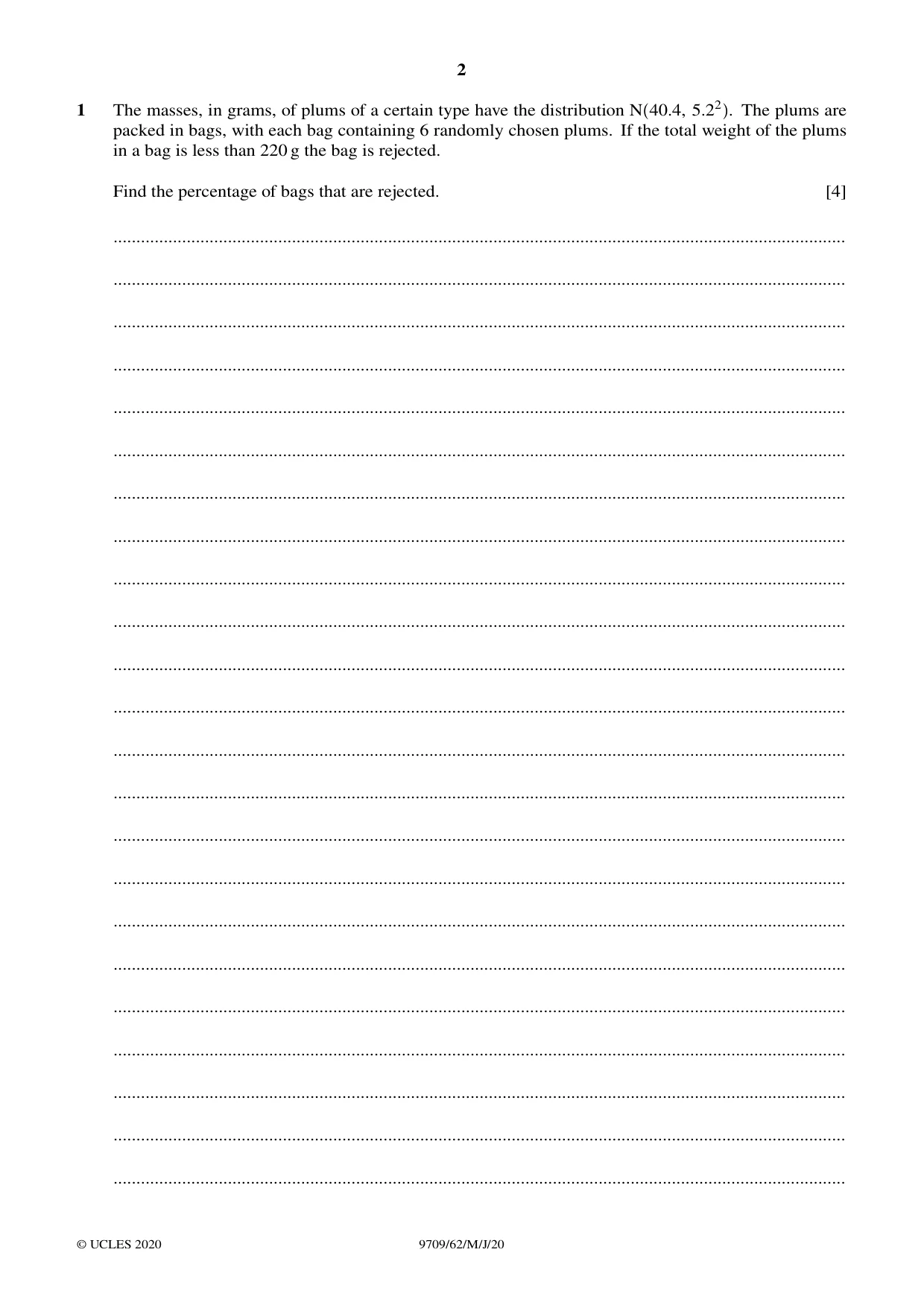Cambridge A Level Mathematics 9709 2020 May/June Paper 6 · Variant 2 question paper, page 2 of 12