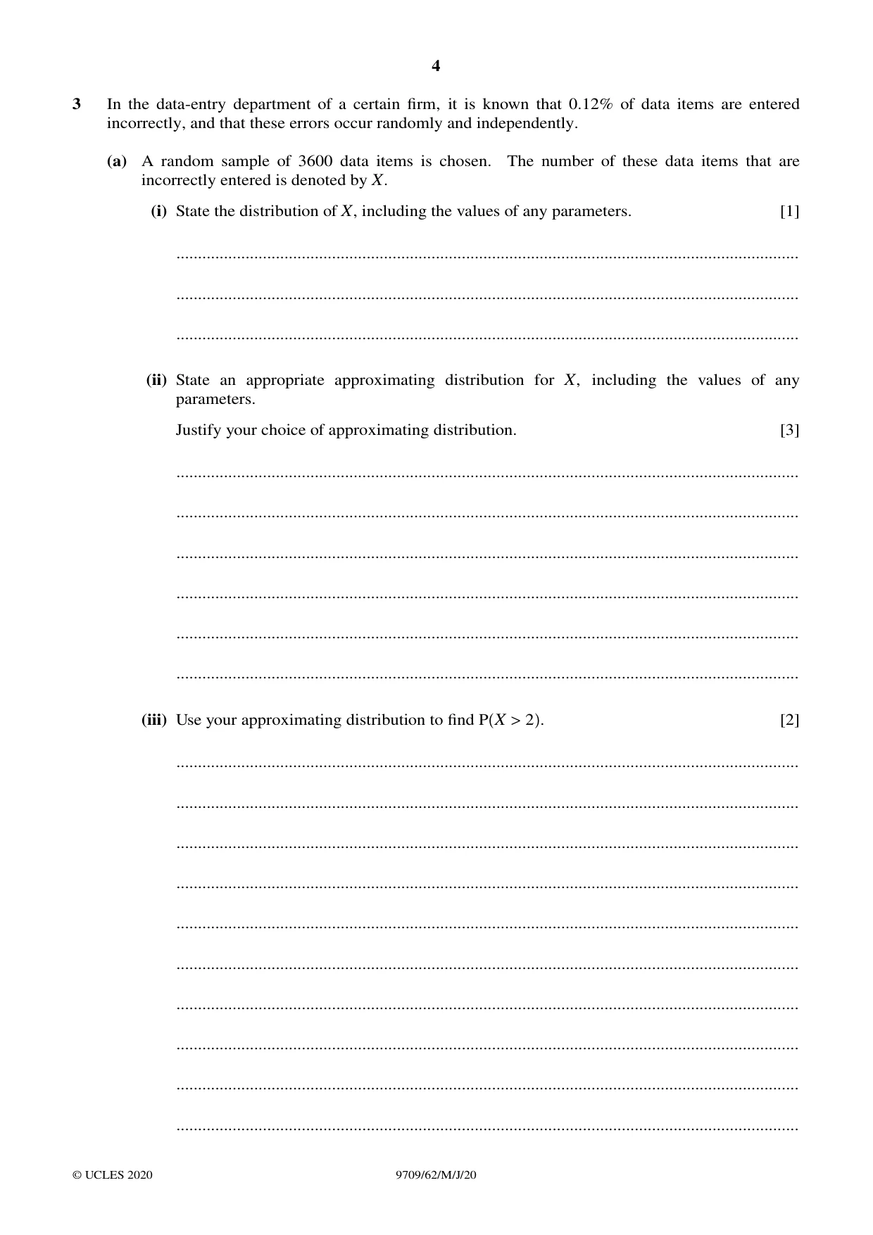 Cambridge A Level Mathematics 9709 2020 May/June Paper 6 · Variant 2 question paper, page 4 of 12