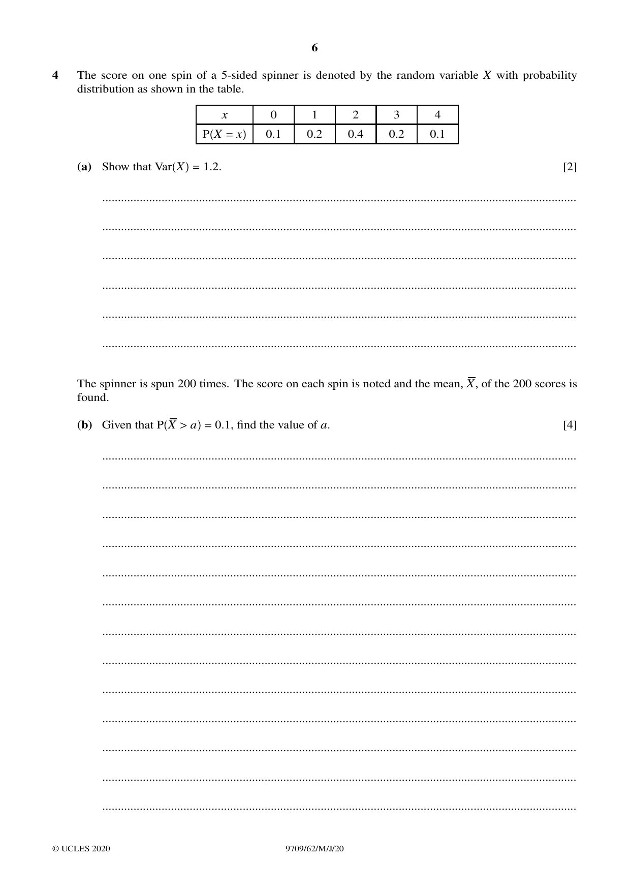 Cambridge A Level Mathematics 9709 2020 May/June Paper 6 · Variant 2 question paper, page 6 of 12