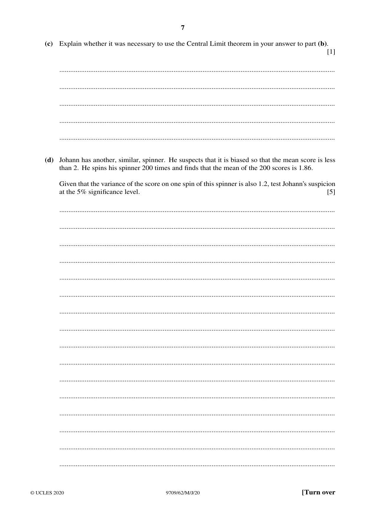 Cambridge A Level Mathematics 9709 2020 May/June Paper 6 · Variant 2 question paper, page 7 of 12