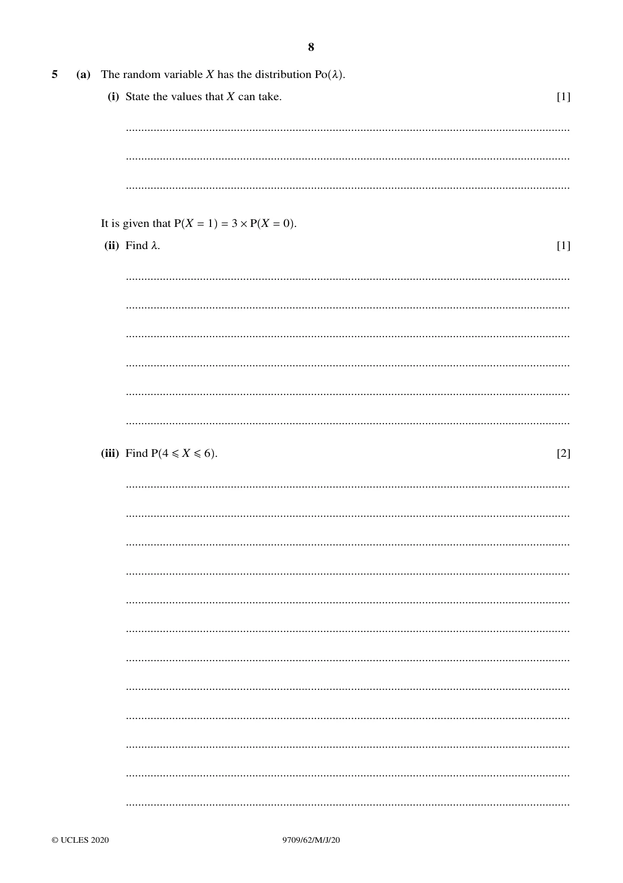 Cambridge A Level Mathematics 9709 2020 May/June Paper 6 · Variant 2 question paper, page 8 of 12