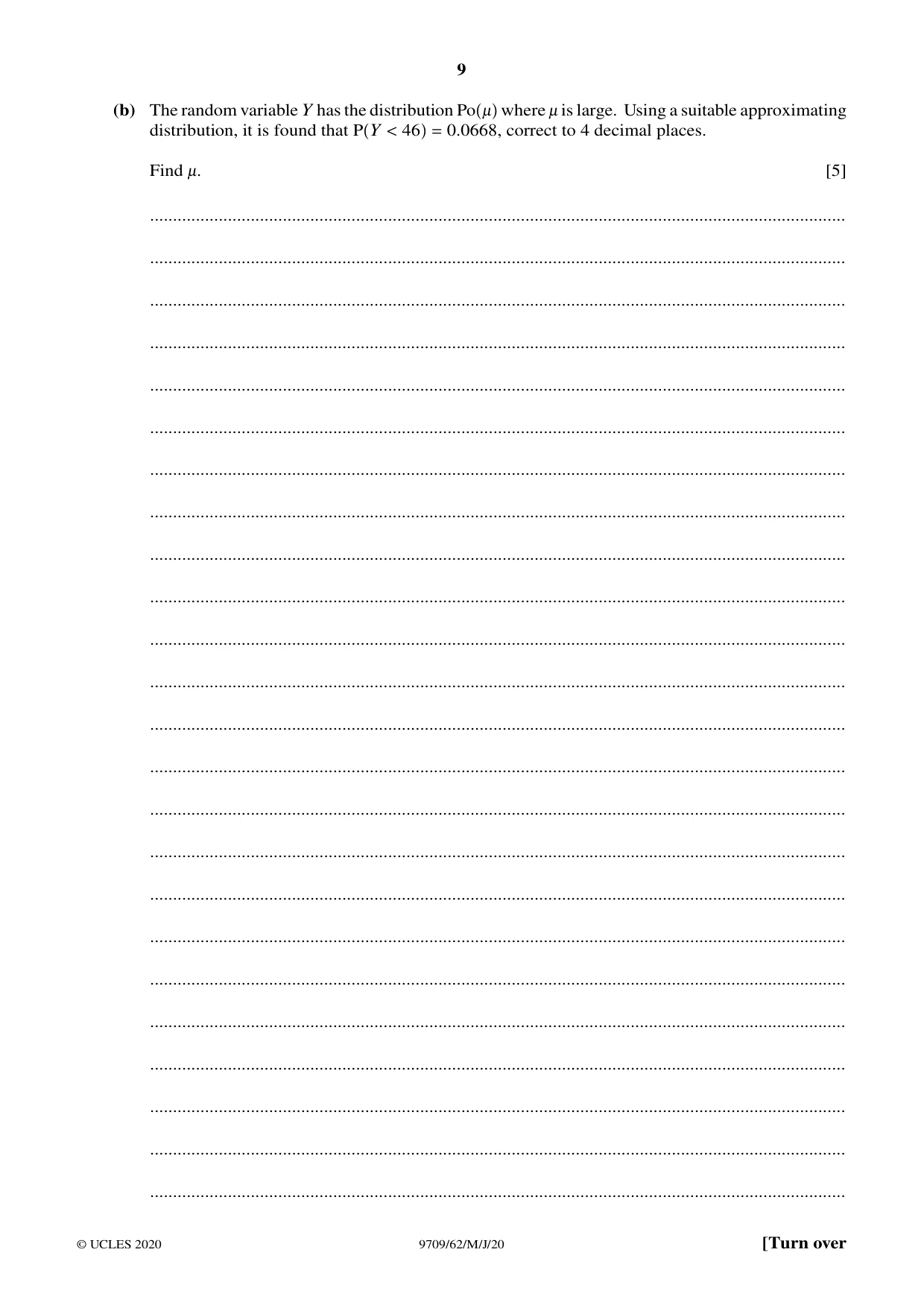 Cambridge A Level Mathematics 9709 2020 May/June Paper 6 · Variant 2 question paper, page 9 of 12