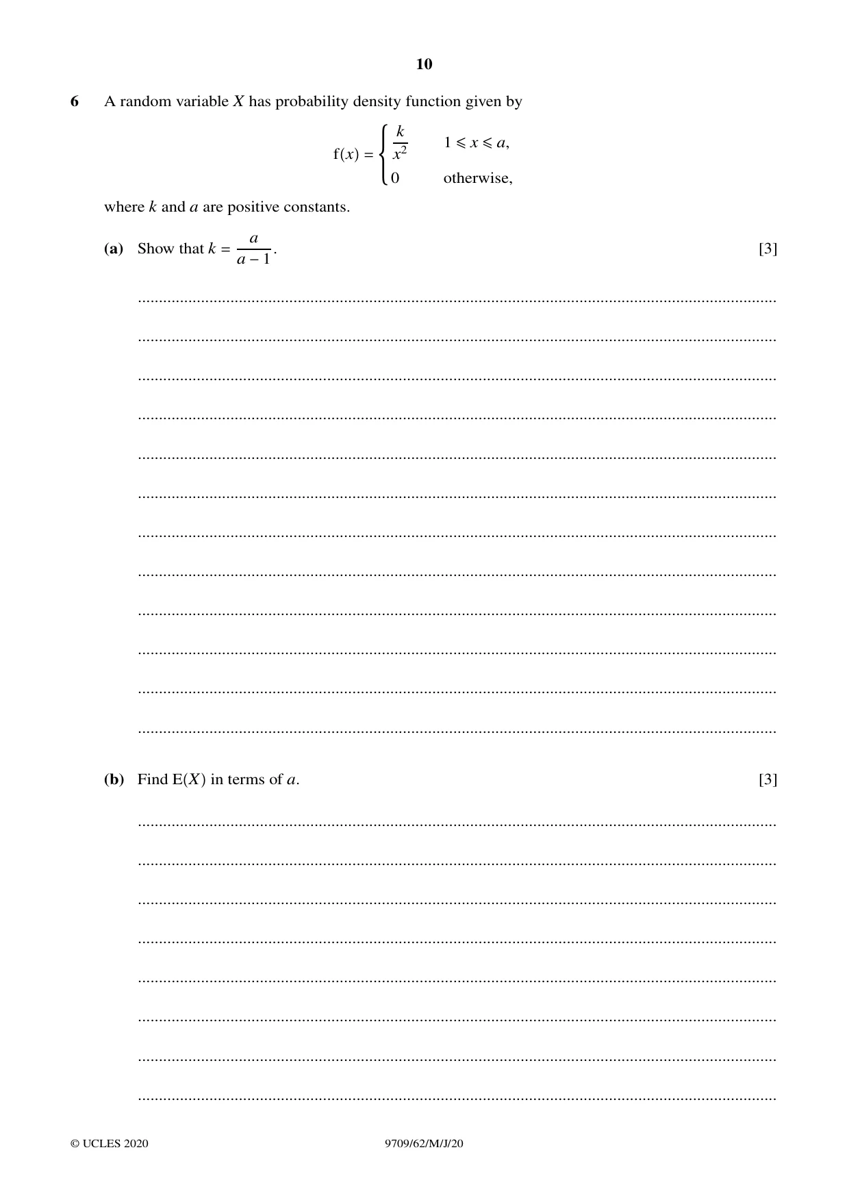 Cambridge A Level Mathematics 9709 2020 May/June Paper 6 · Variant 2 question paper, page 10 of 12