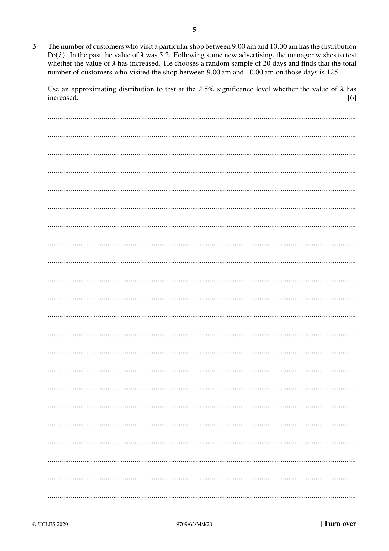 Cambridge A Level Mathematics 9709 2020 May/June Paper 6 · Variant 3 question paper, page 5 of 16
