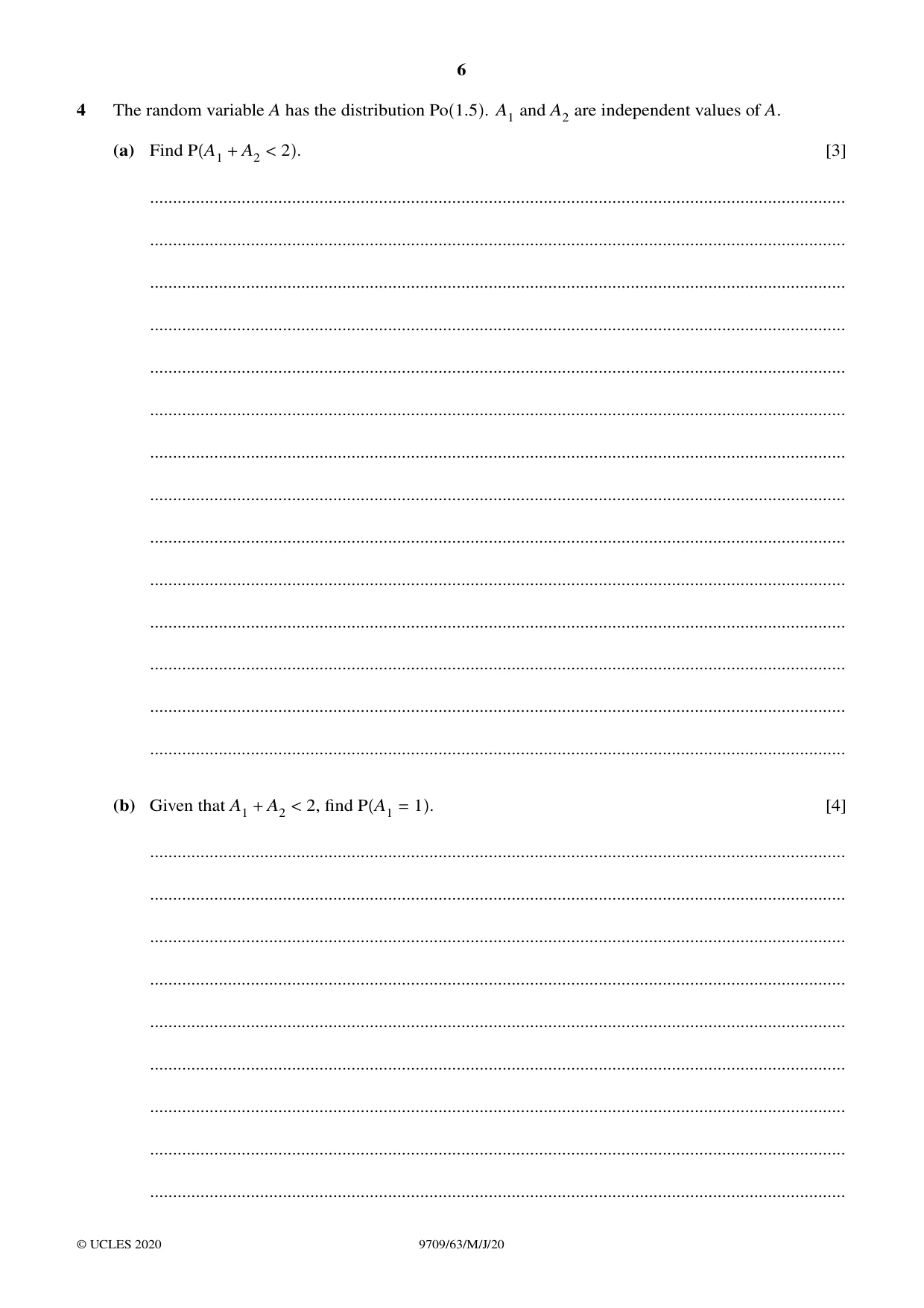 Cambridge A Level Mathematics 9709 2020 May/June Paper 6 · Variant 3 question paper, page 6 of 16