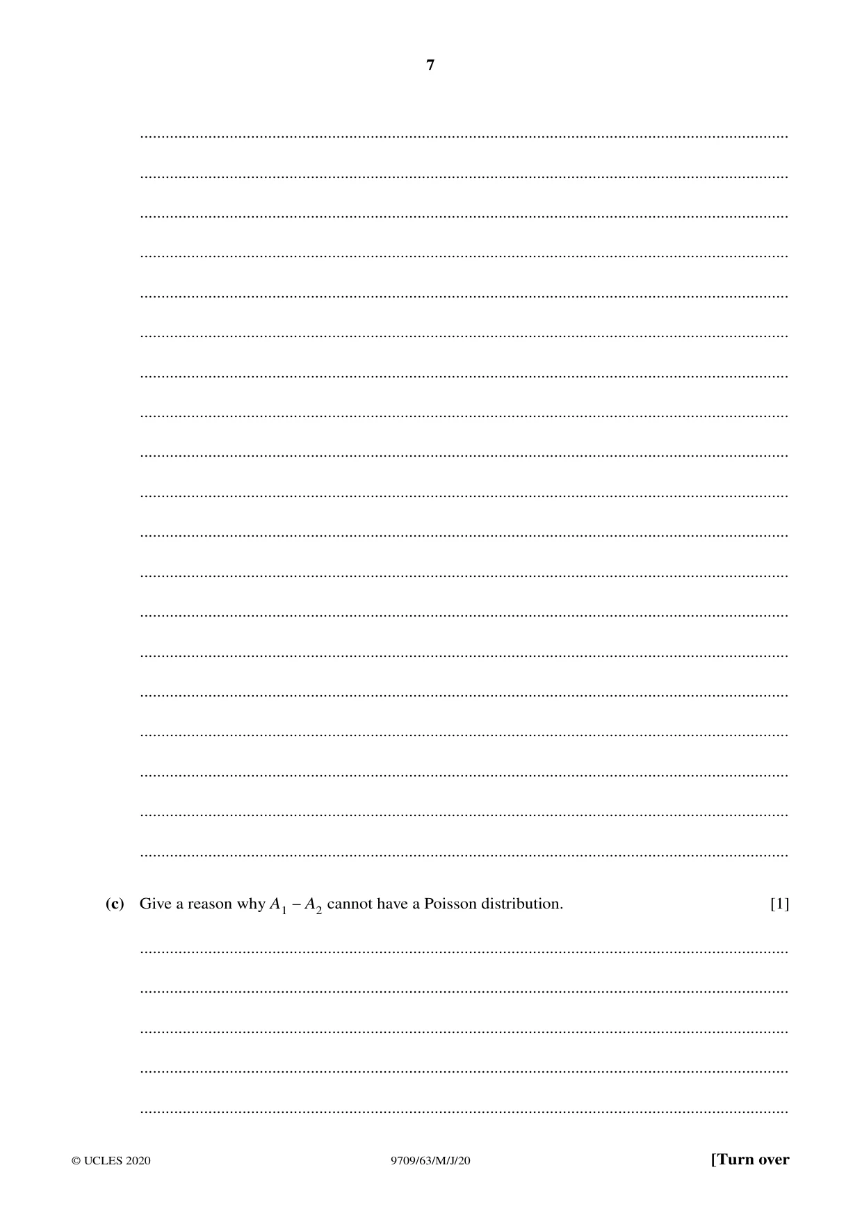 Cambridge A Level Mathematics 9709 2020 May/June Paper 6 · Variant 3 question paper, page 7 of 16