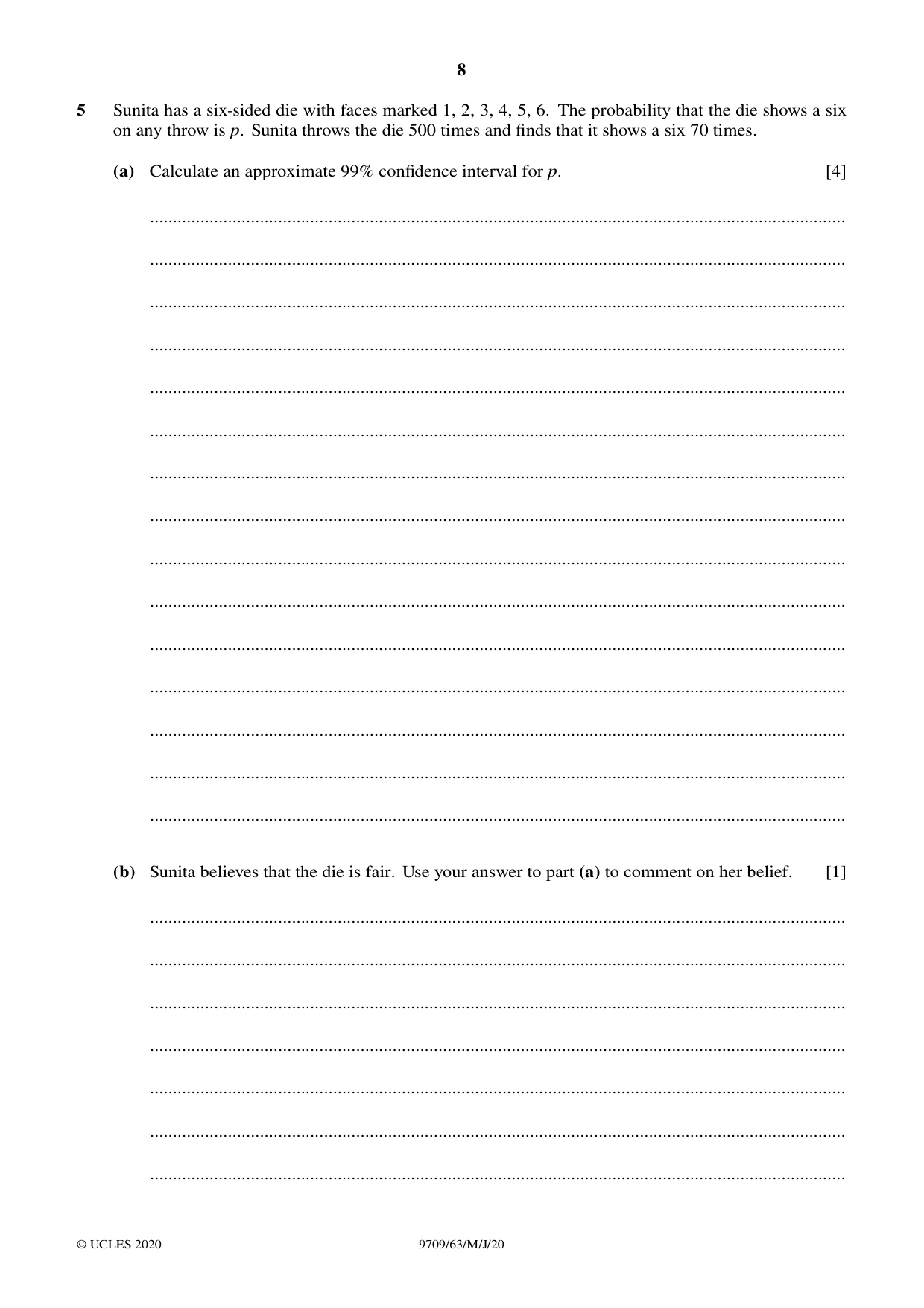 Cambridge A Level Mathematics 9709 2020 May/June Paper 6 · Variant 3 question paper, page 8 of 16