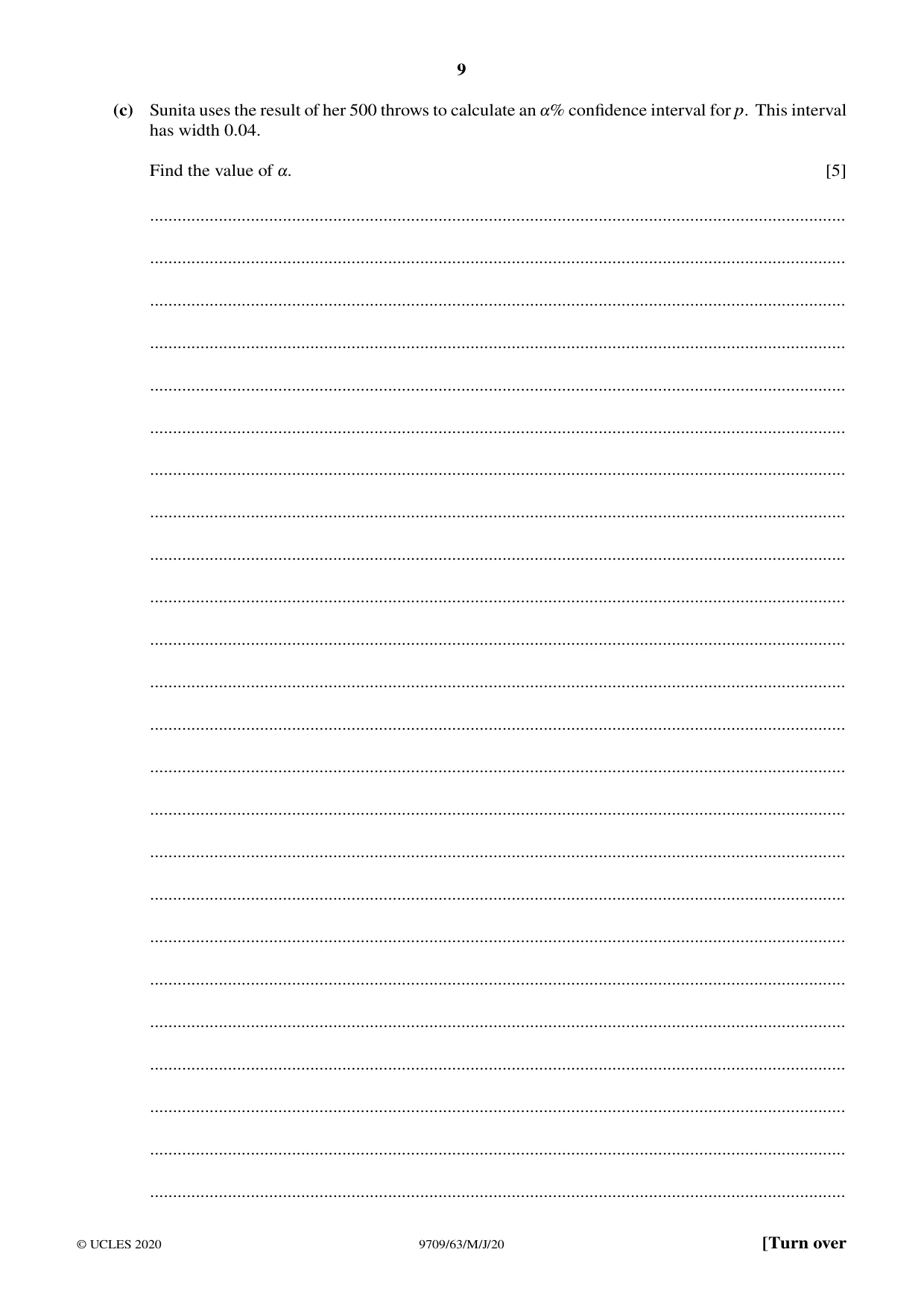 Cambridge A Level Mathematics 9709 2020 May/June Paper 6 · Variant 3 question paper, page 9 of 16