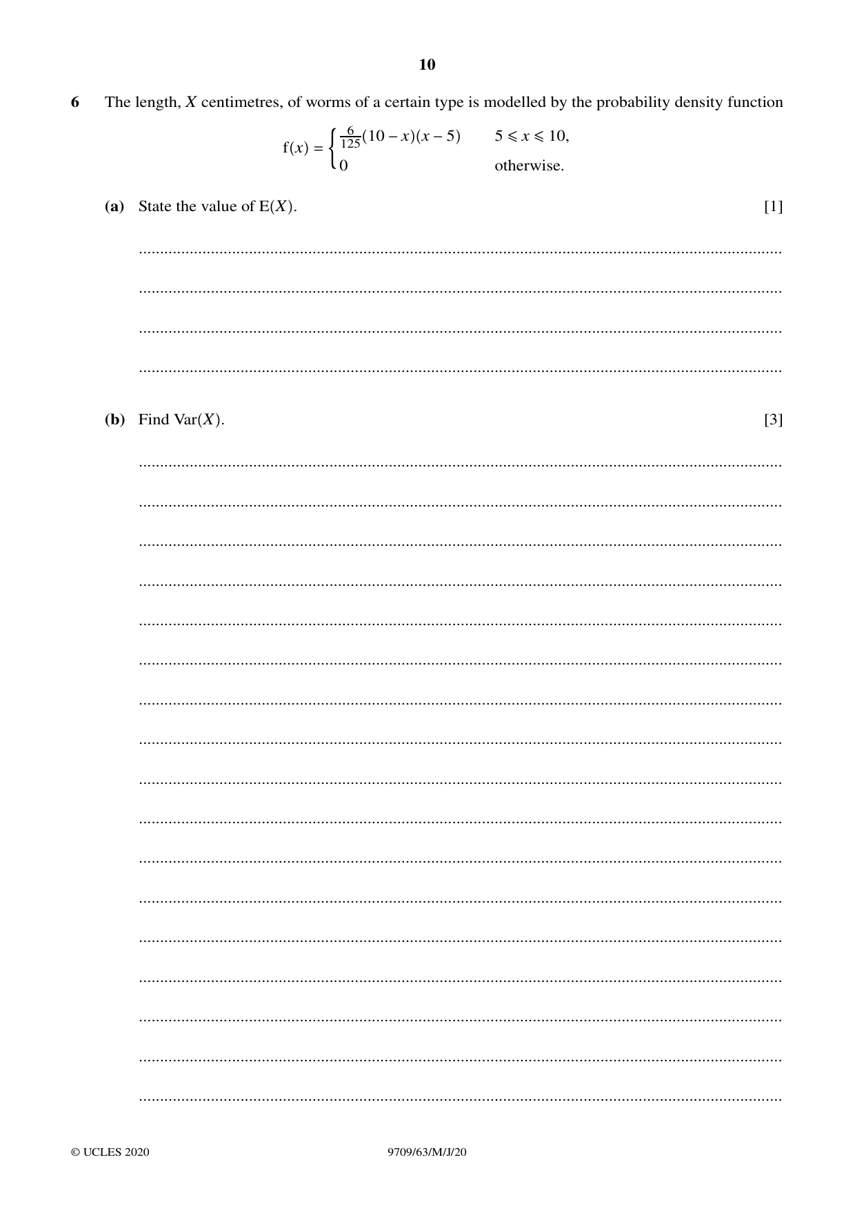 Cambridge A Level Mathematics 9709 2020 May/June Paper 6 · Variant 3 question paper, page 10 of 16