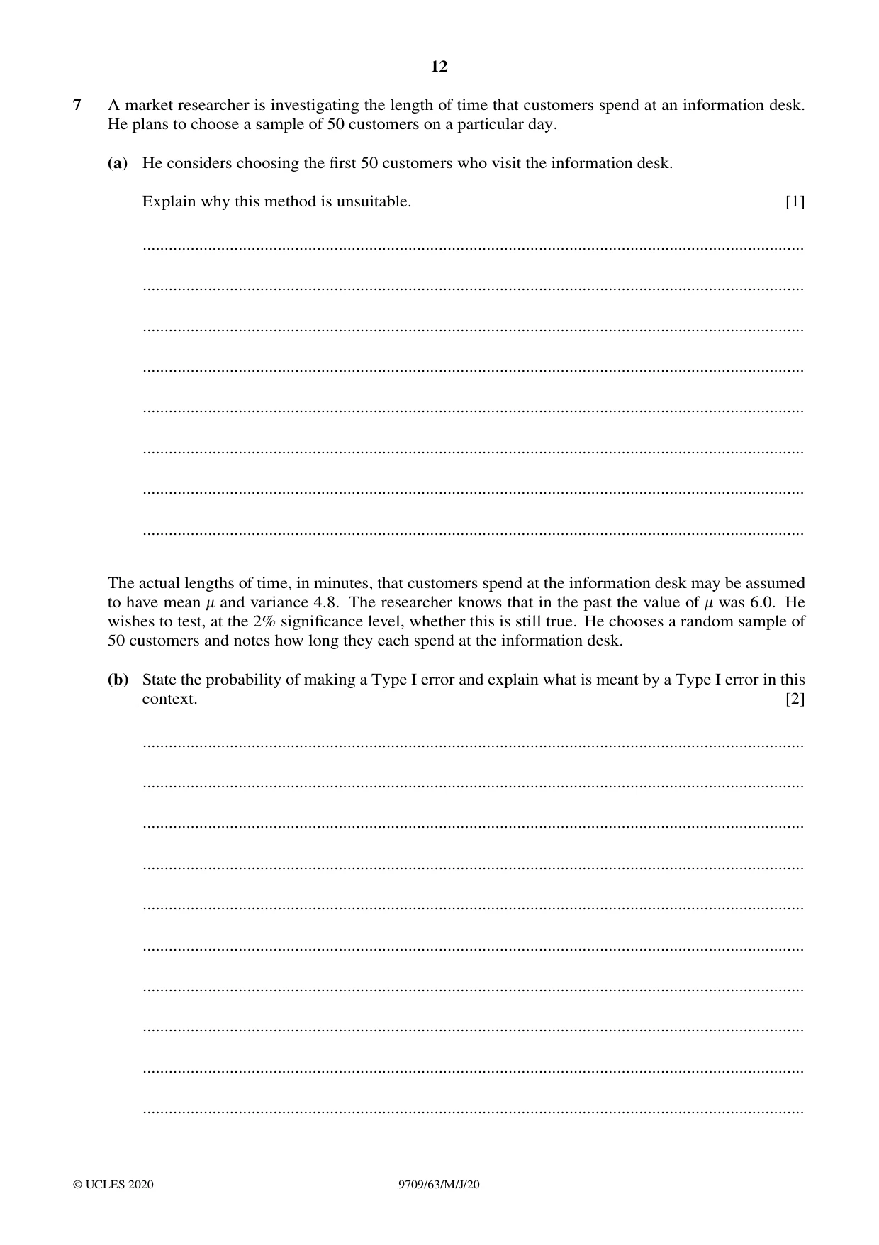 Cambridge A Level Mathematics 9709 2020 May/June Paper 6 · Variant 3 question paper, page 12 of 16