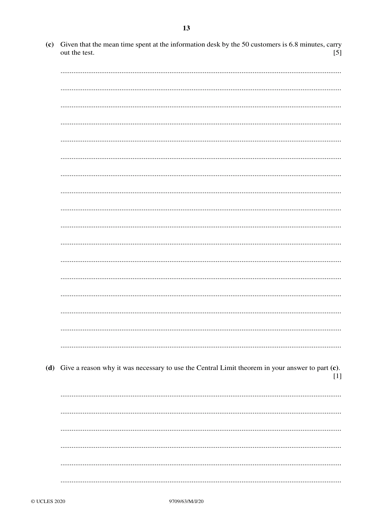 Cambridge A Level Mathematics 9709 2020 May/June Paper 6 · Variant 3 question paper, page 13 of 16