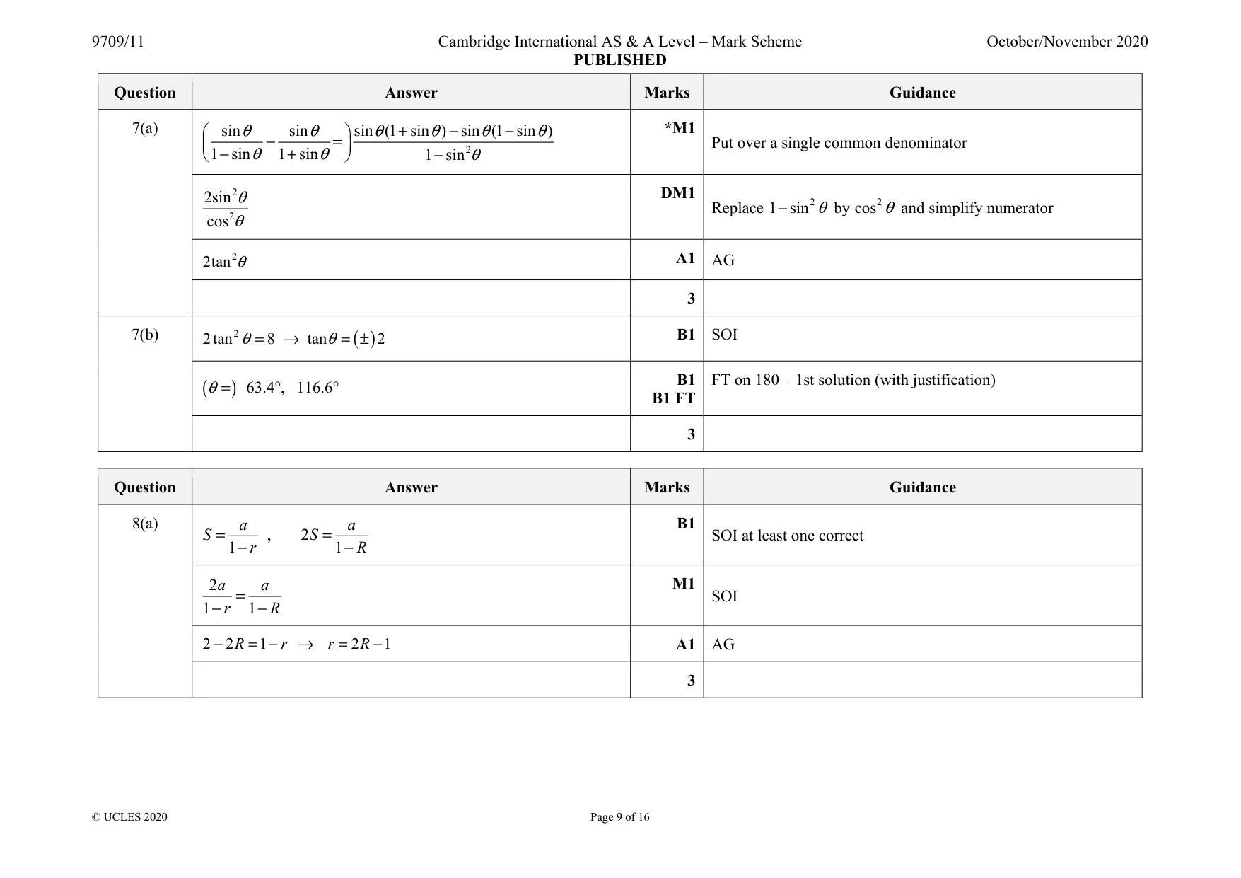 Mark scheme, page 9 of 16