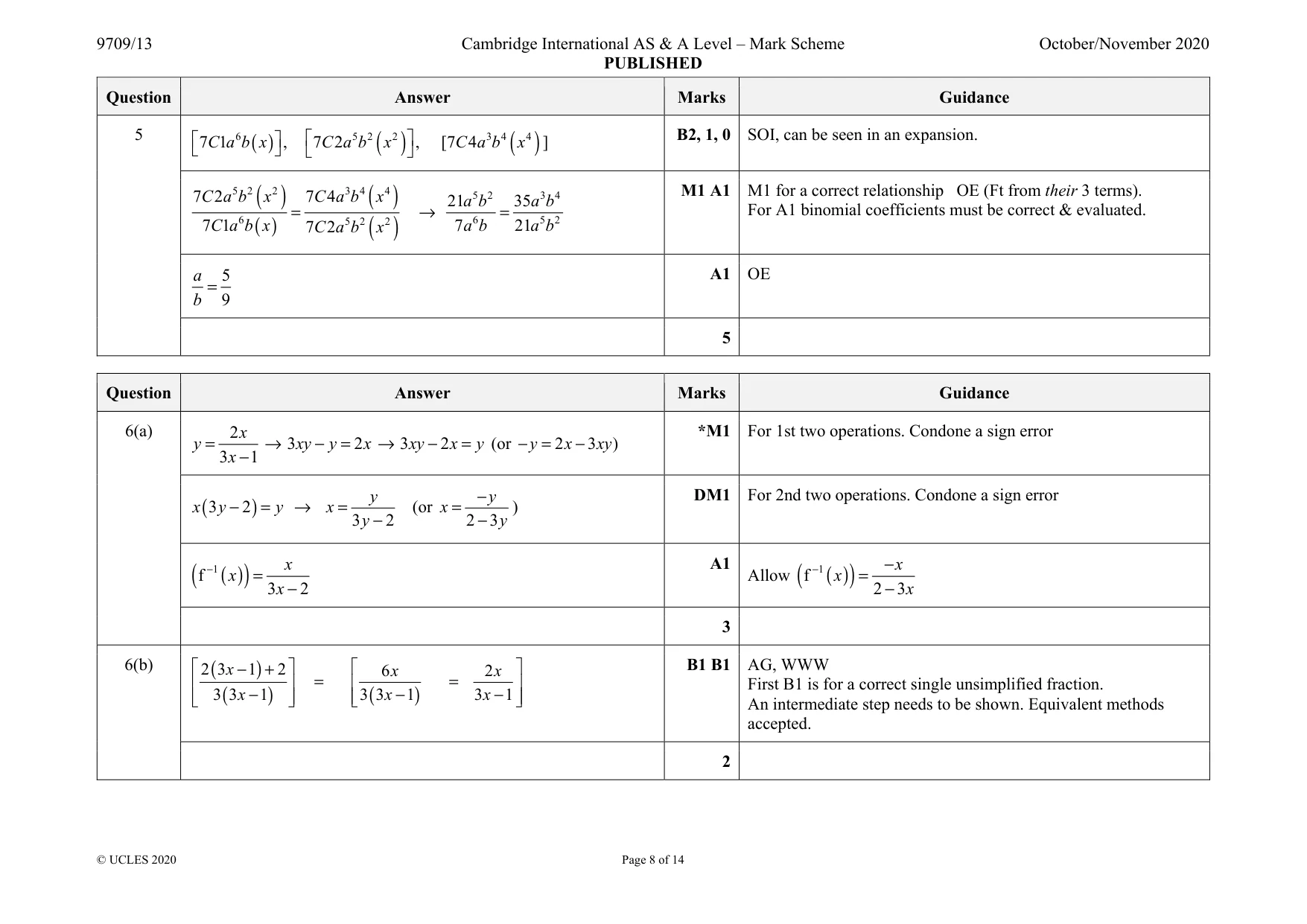 Mark scheme, page 8 of 14