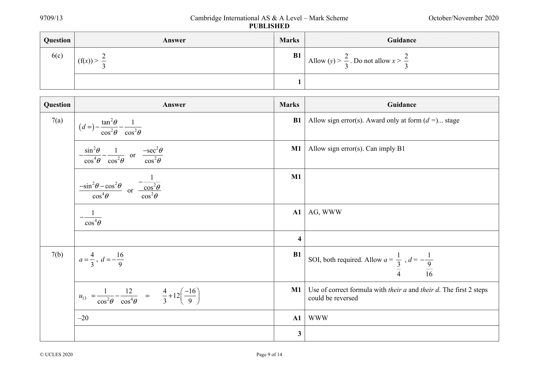 Mark scheme, page 9 of 14