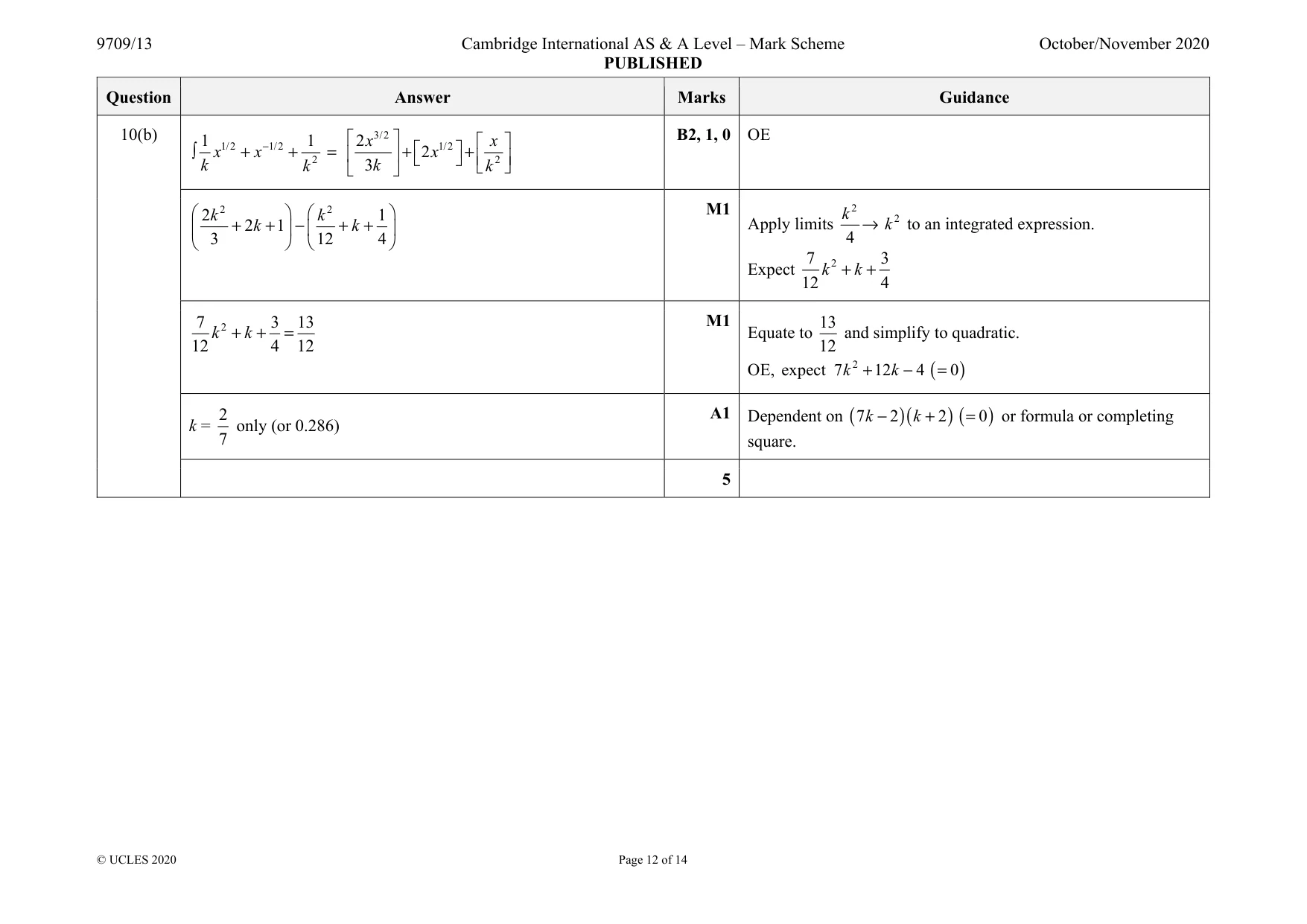 Mark scheme, page 12 of 14