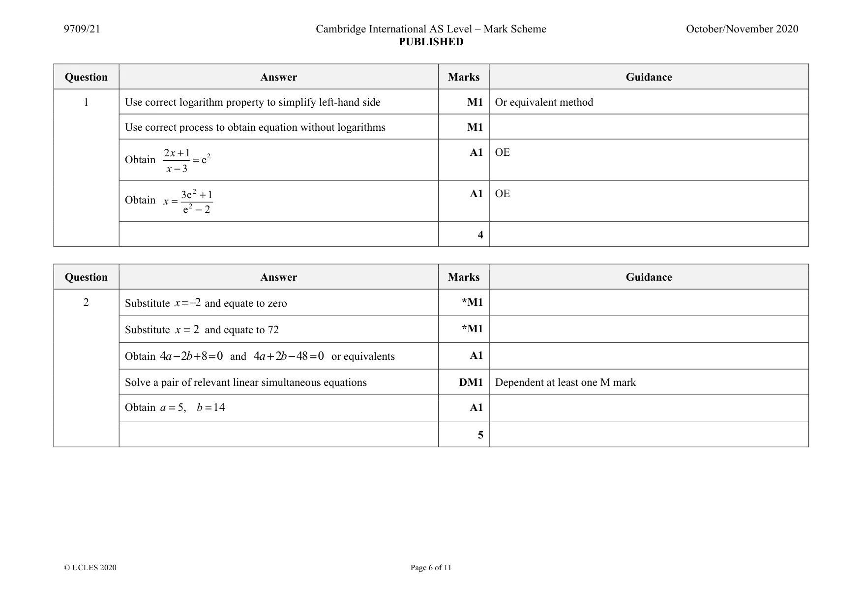 Mark scheme, page 6 of 11