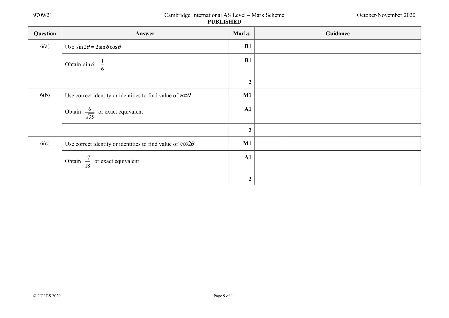 Mark scheme, page 9 of 11