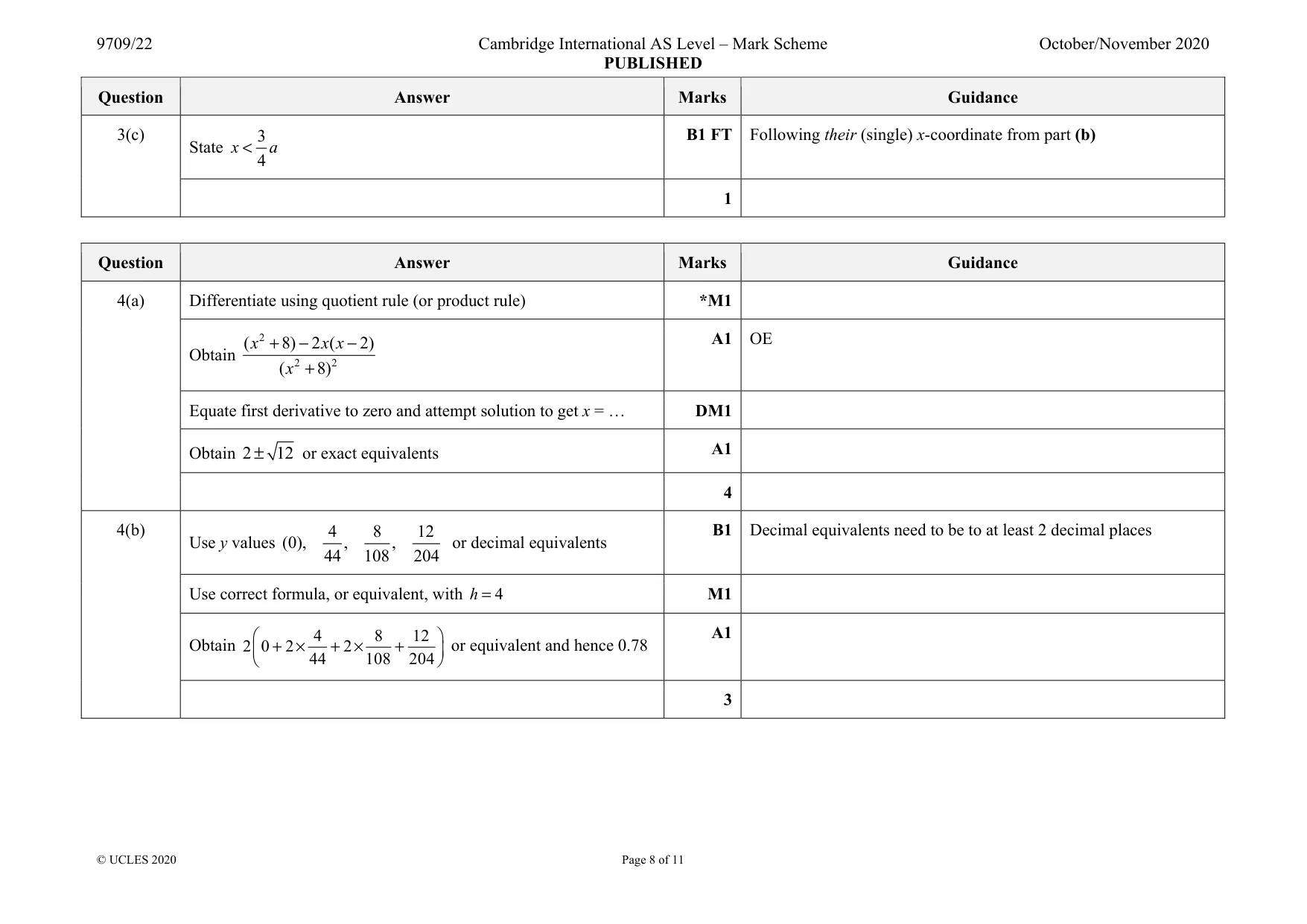 Mark scheme, page 8 of 11