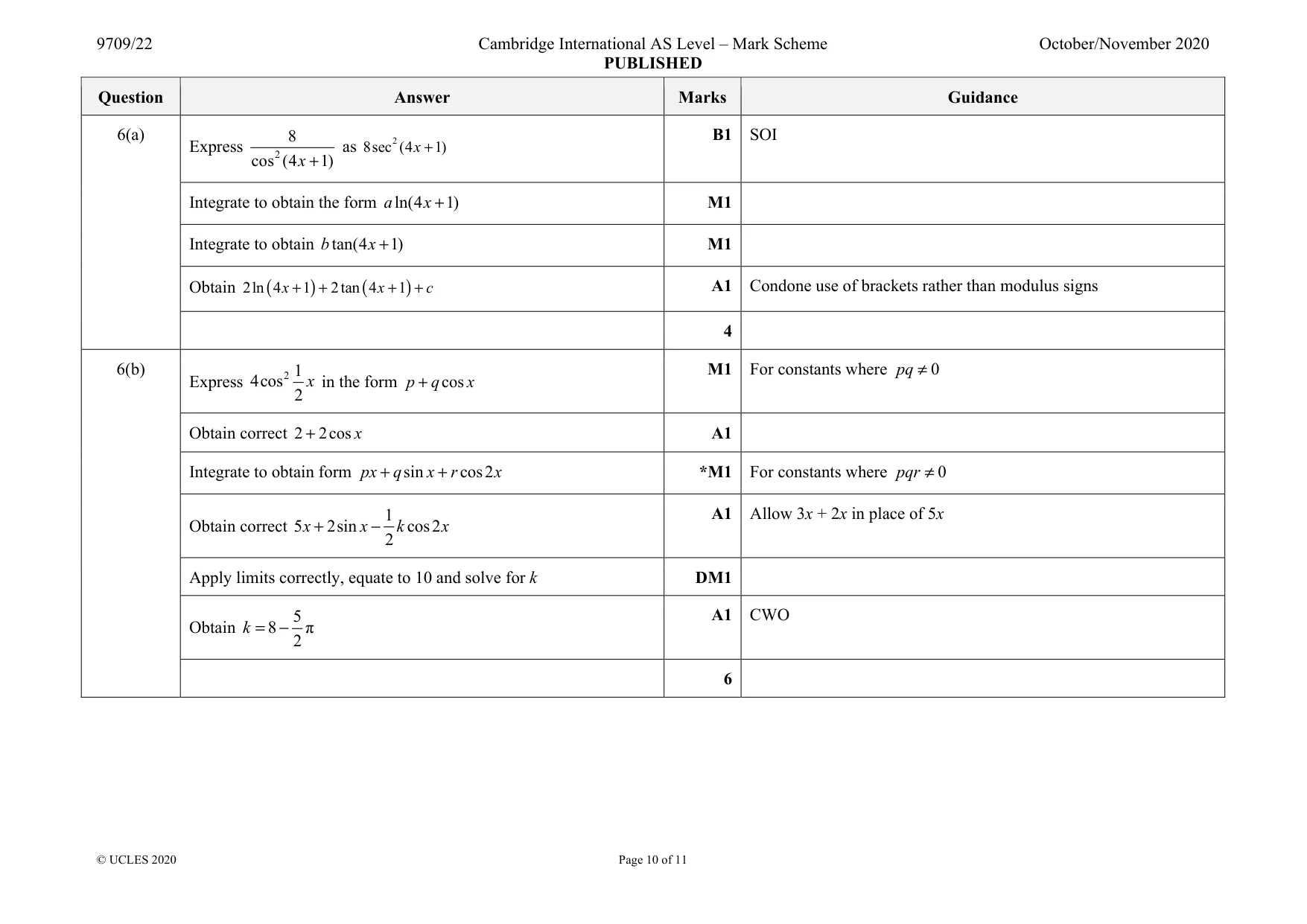 Mark scheme, page 10 of 11