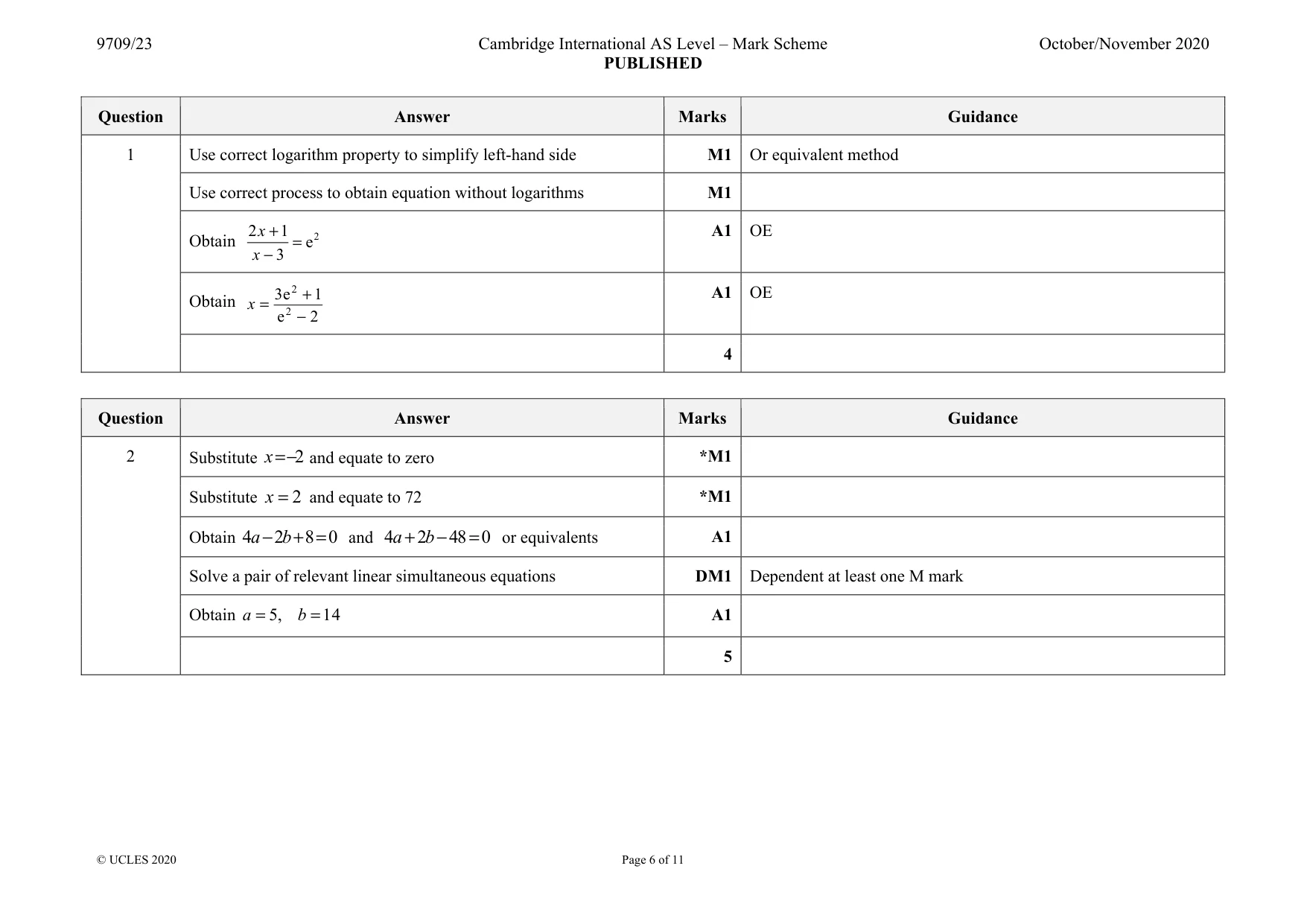 Mark scheme, page 6 of 11