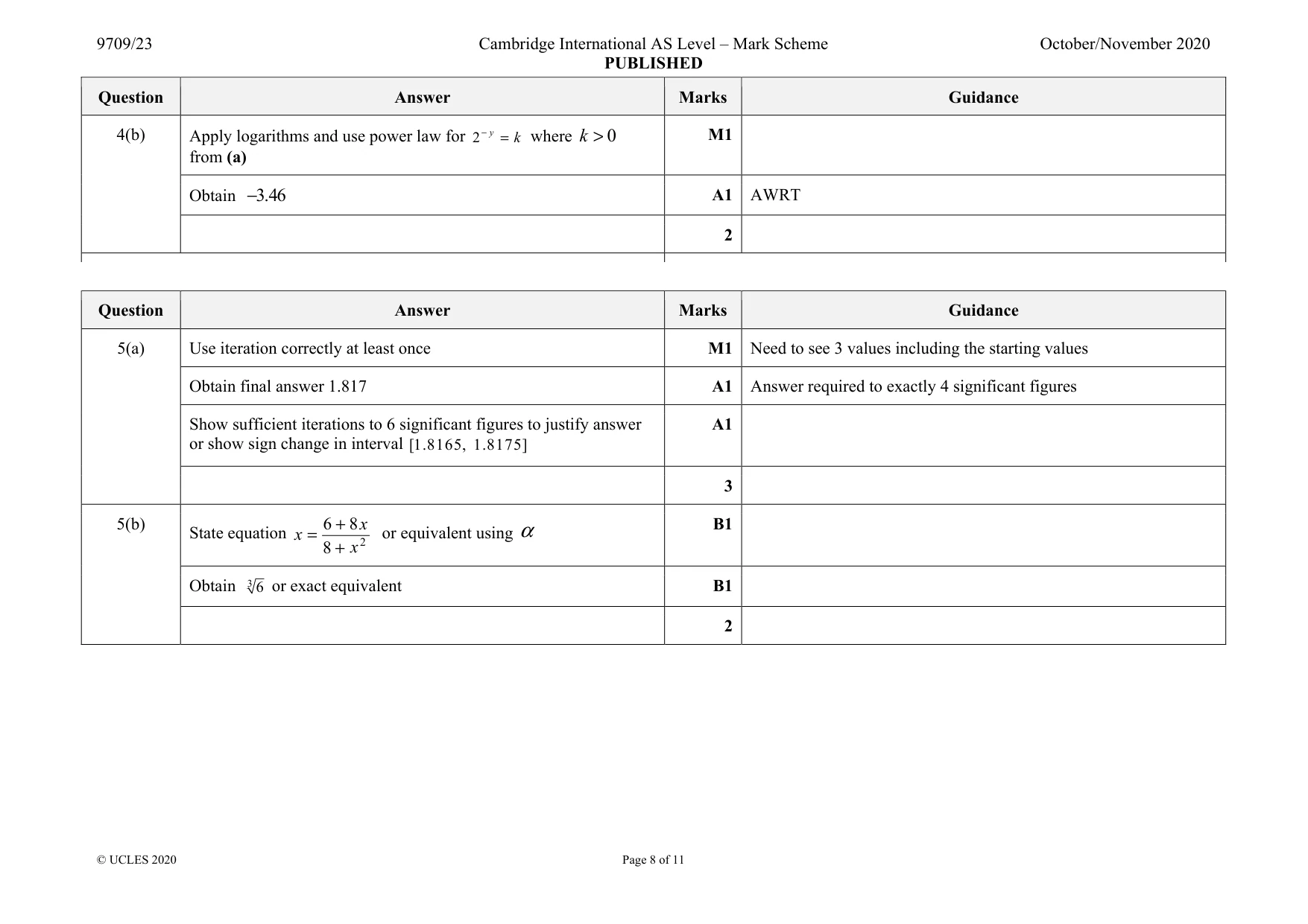 Mark scheme, page 8 of 11