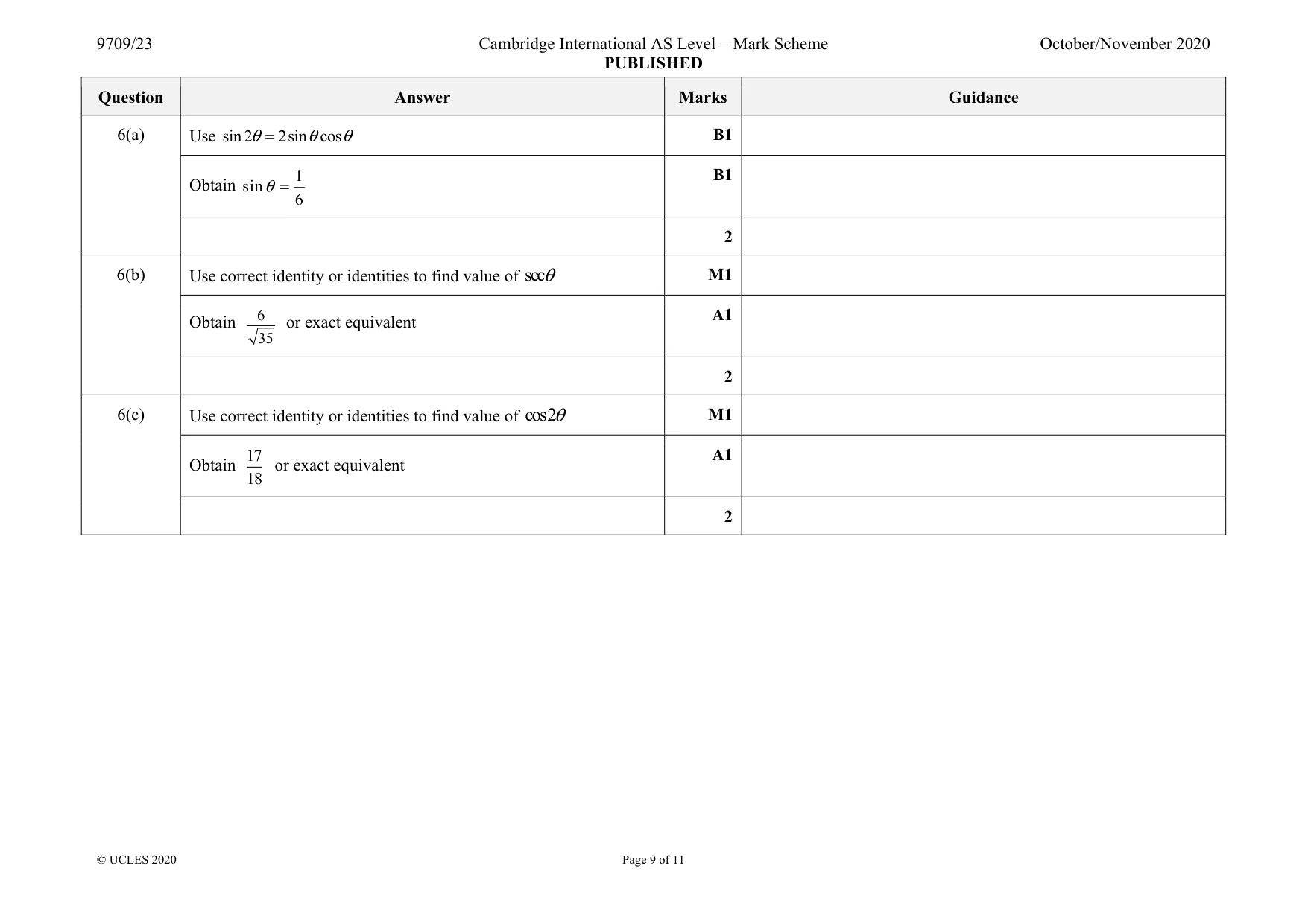 Mark scheme, page 9 of 11