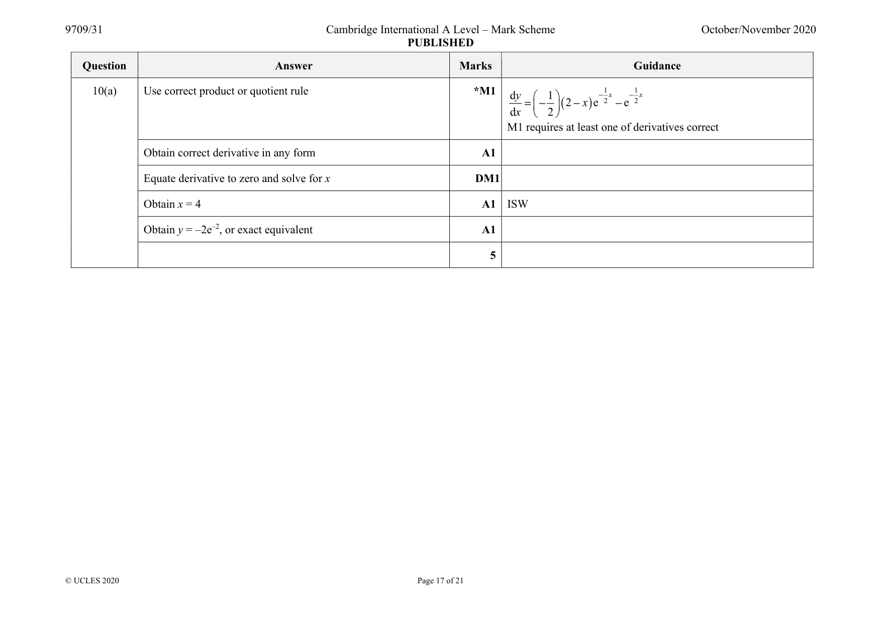 Mark scheme, page 17 of 21