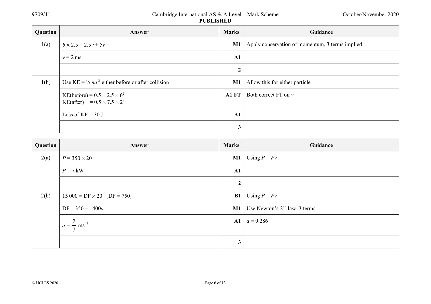 Mark scheme, page 6 of 13