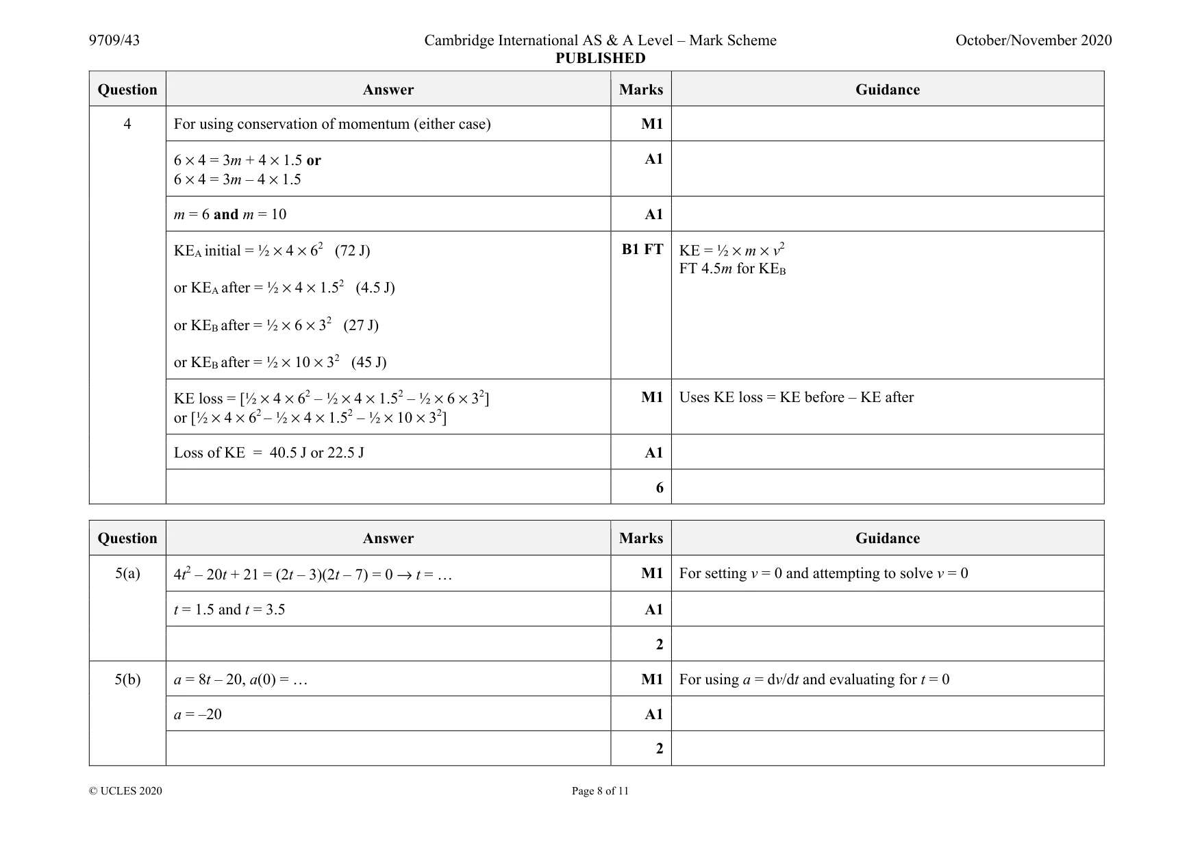 Mark scheme, page 8 of 11