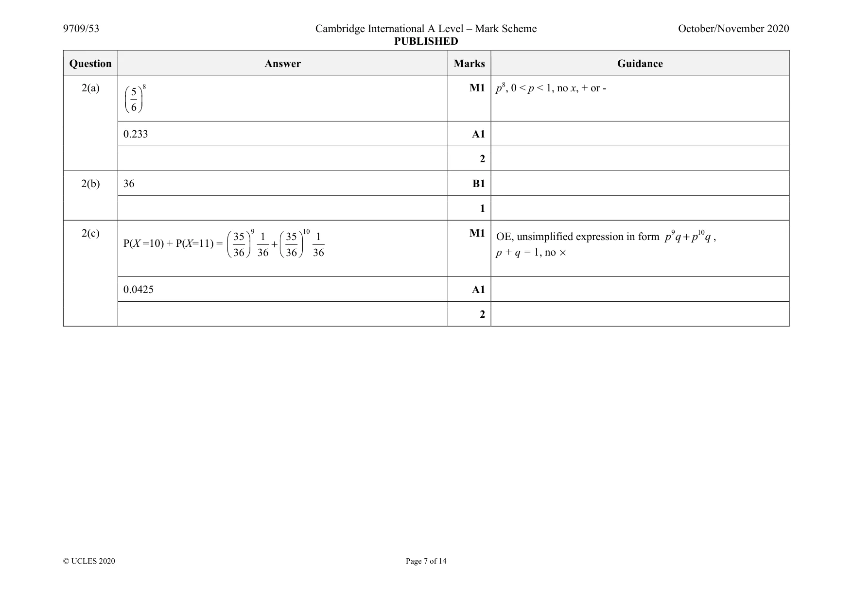 Mark scheme, page 7 of 14