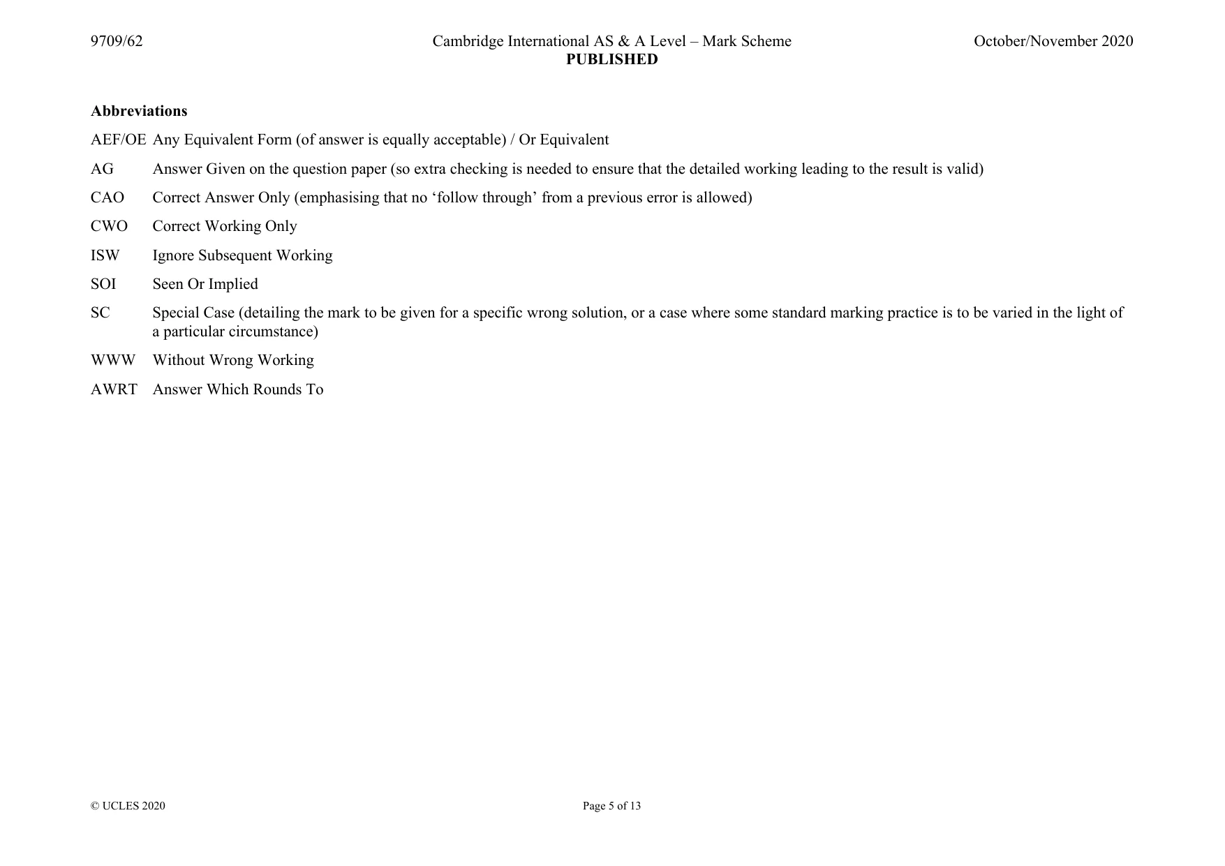 Mark scheme, page 5 of 13