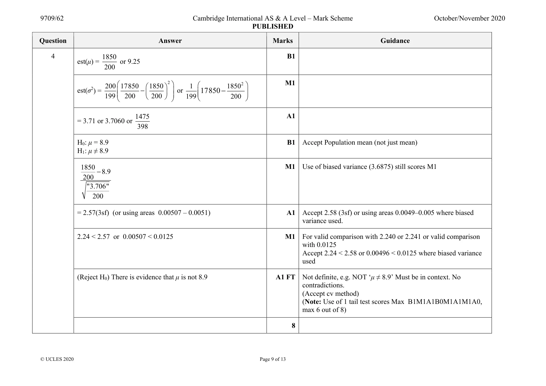 Mark scheme, page 9 of 13