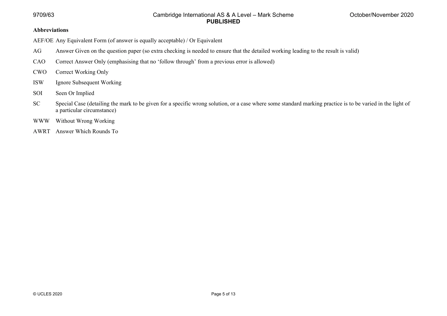 Mark scheme, page 5 of 13