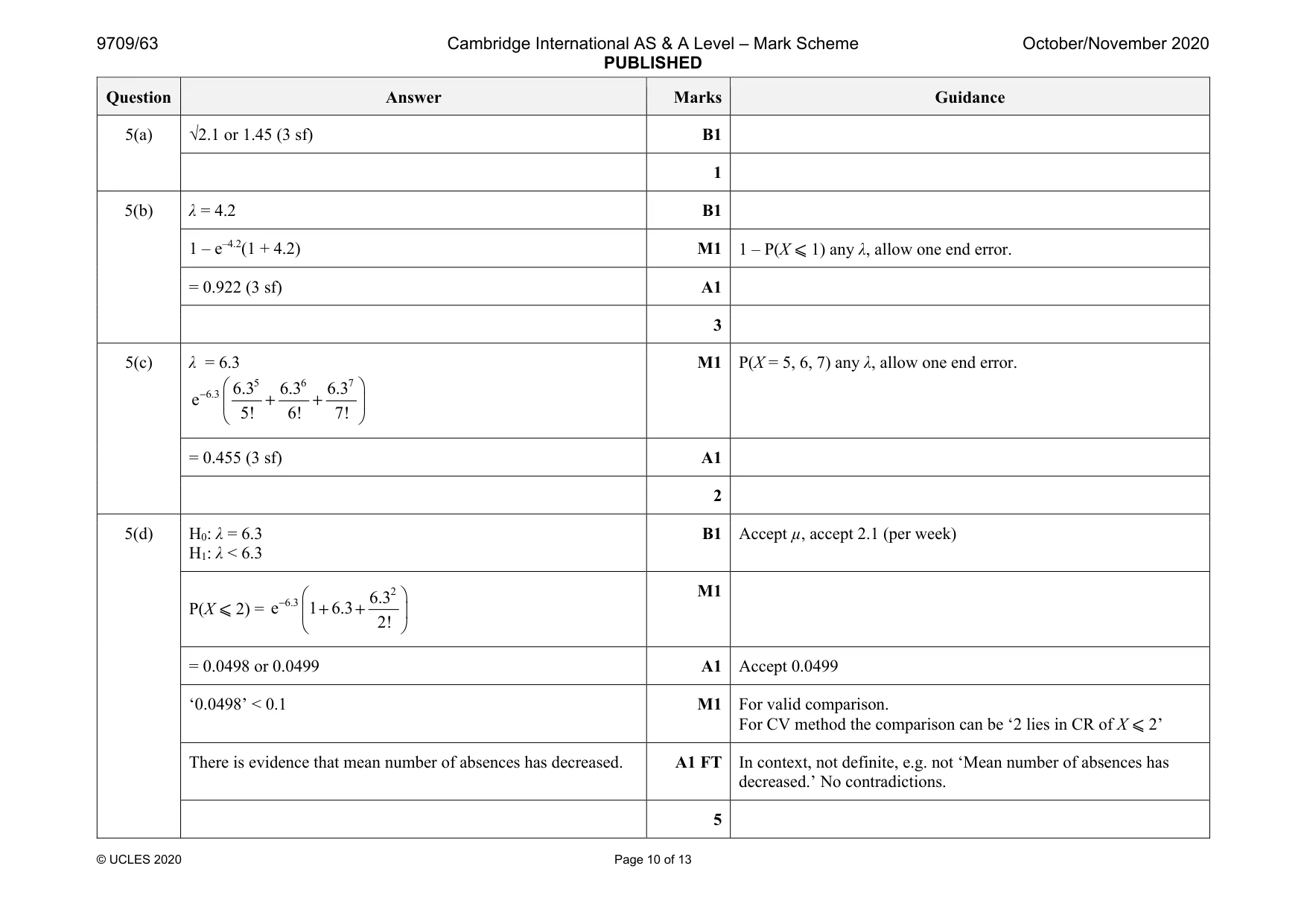 Mark scheme, page 10 of 13
