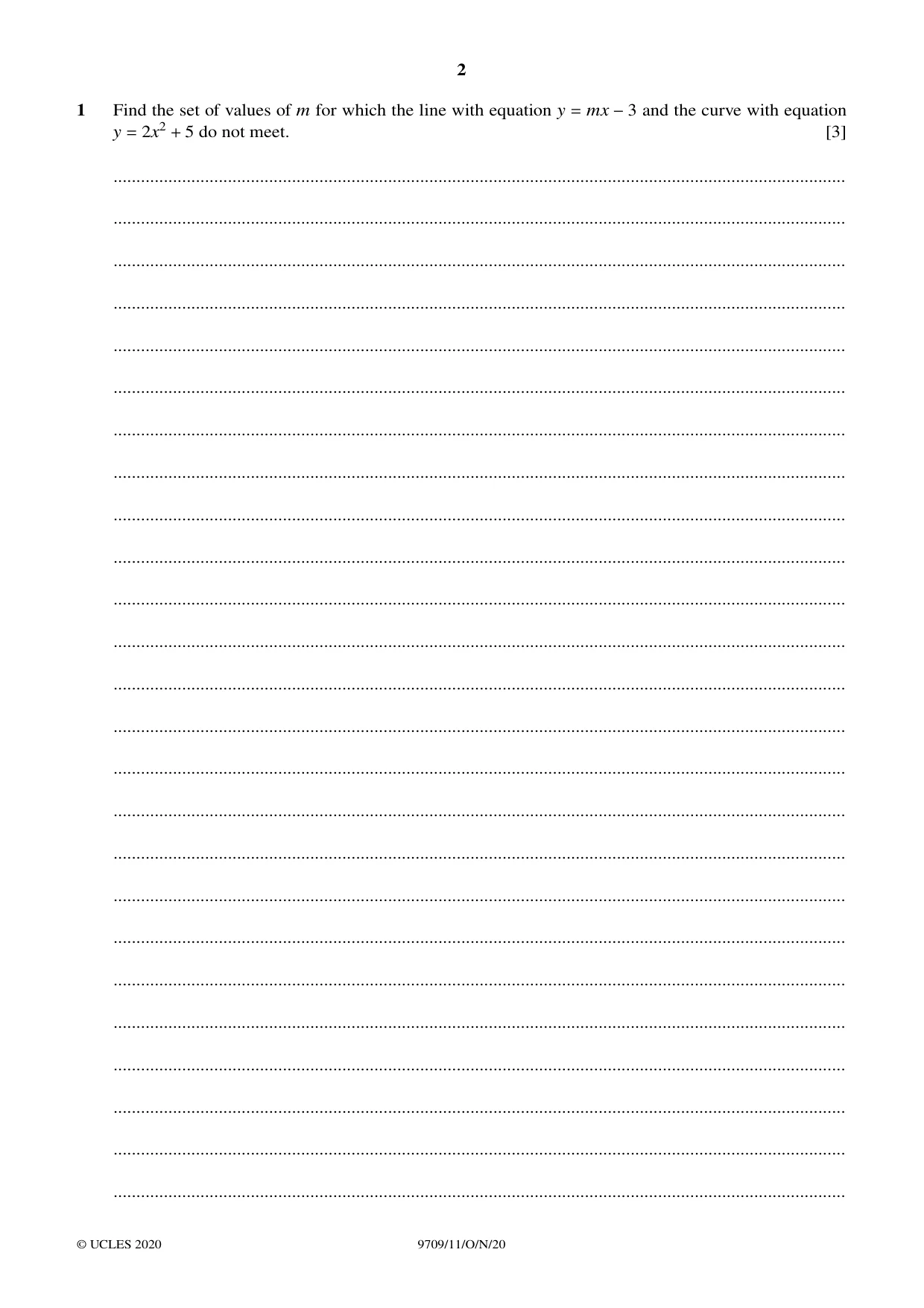 Cambridge A Level Mathematics 9709 2020 Oct/Nov Paper 1 · Variant 1 question paper, page 2 of 20
