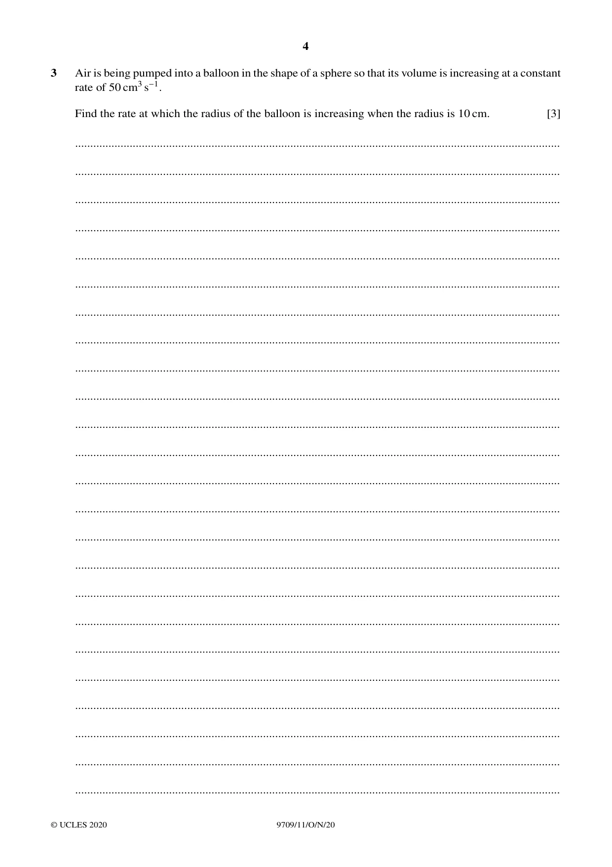 Cambridge A Level Mathematics 9709 2020 Oct/Nov Paper 1 · Variant 1 question paper, page 4 of 20