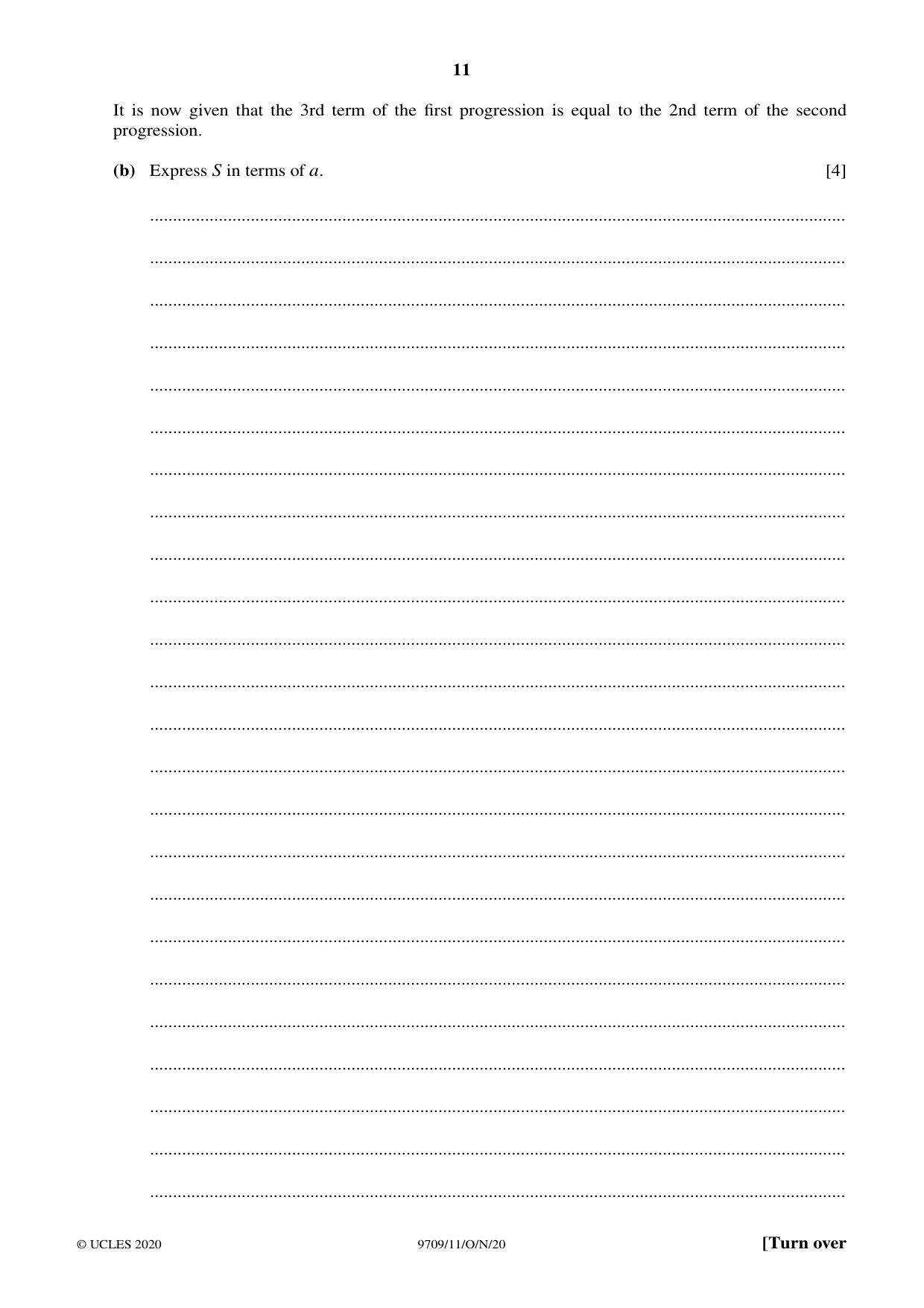 Cambridge A Level Mathematics 9709 2020 Oct/Nov Paper 1 · Variant 1 question paper, page 11 of 20