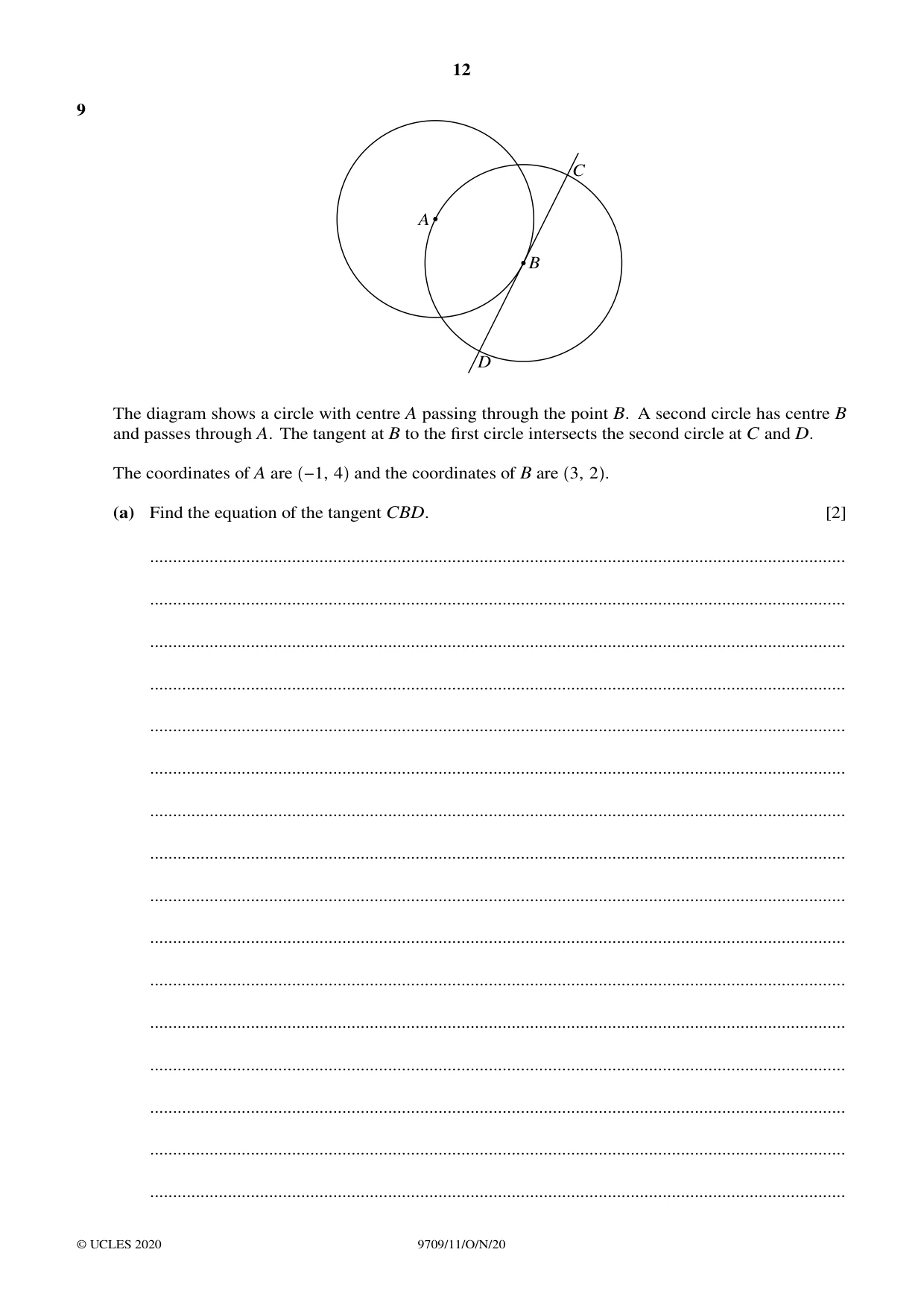 Cambridge A Level Mathematics 9709 2020 Oct/Nov Paper 1 · Variant 1 question paper, page 12 of 20