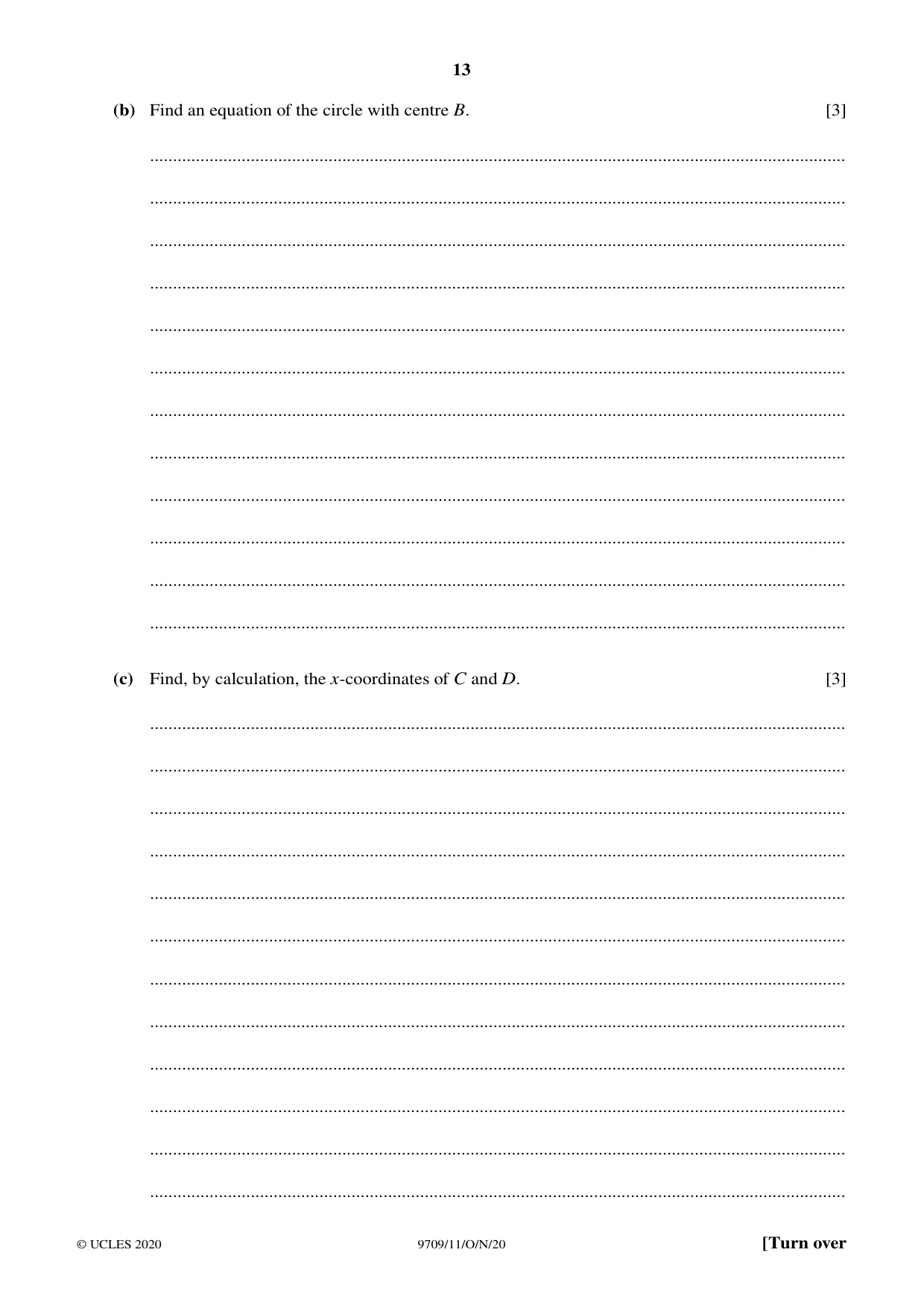Cambridge A Level Mathematics 9709 2020 Oct/Nov Paper 1 · Variant 1 question paper, page 13 of 20