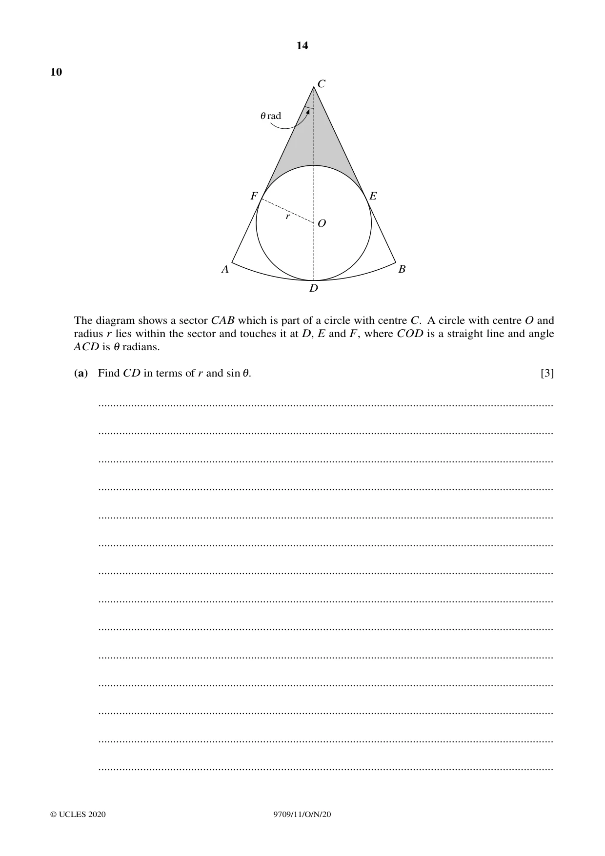 Cambridge A Level Mathematics 9709 2020 Oct/Nov Paper 1 · Variant 1 question paper, page 14 of 20