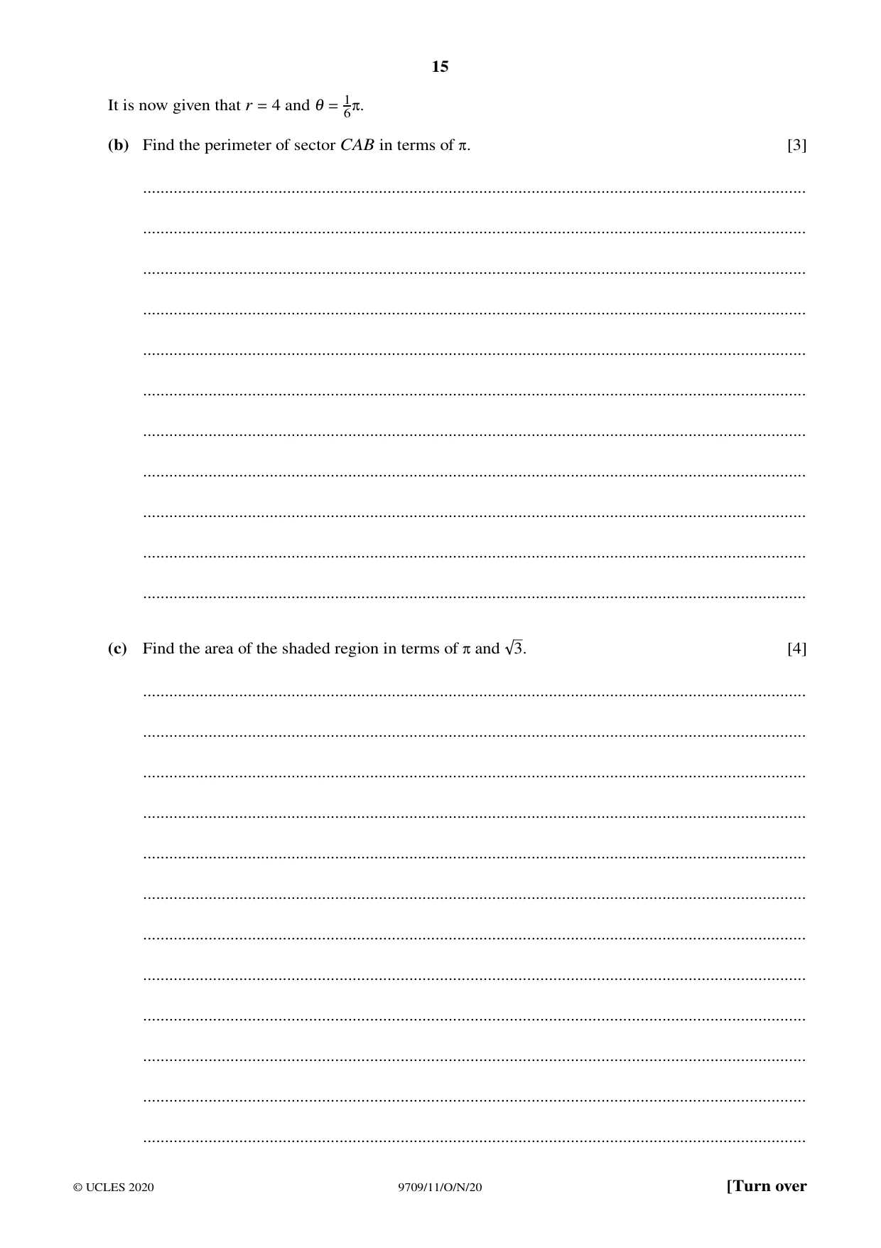 Cambridge A Level Mathematics 9709 2020 Oct/Nov Paper 1 · Variant 1 question paper, page 15 of 20
