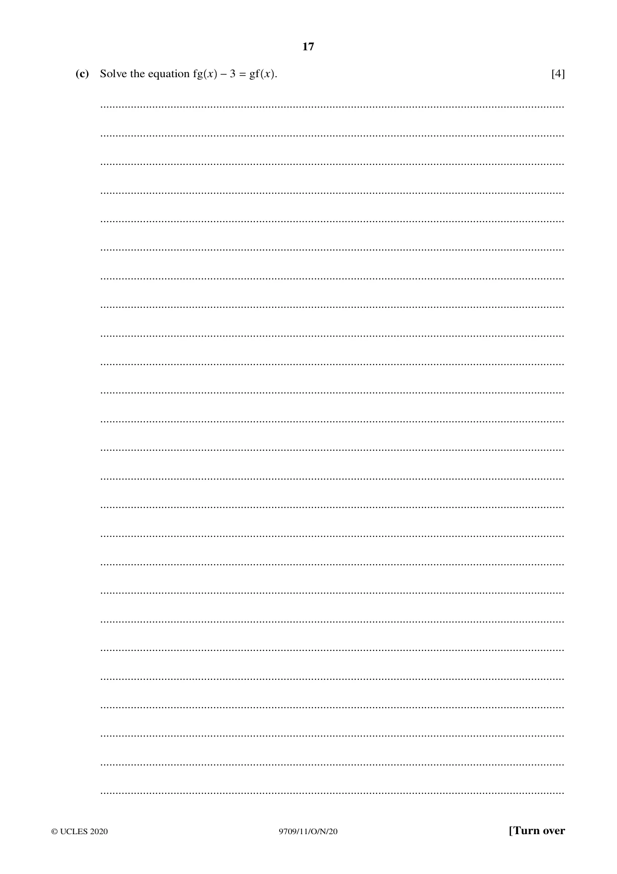 Cambridge A Level Mathematics 9709 2020 Oct/Nov Paper 1 · Variant 1 question paper, page 17 of 20