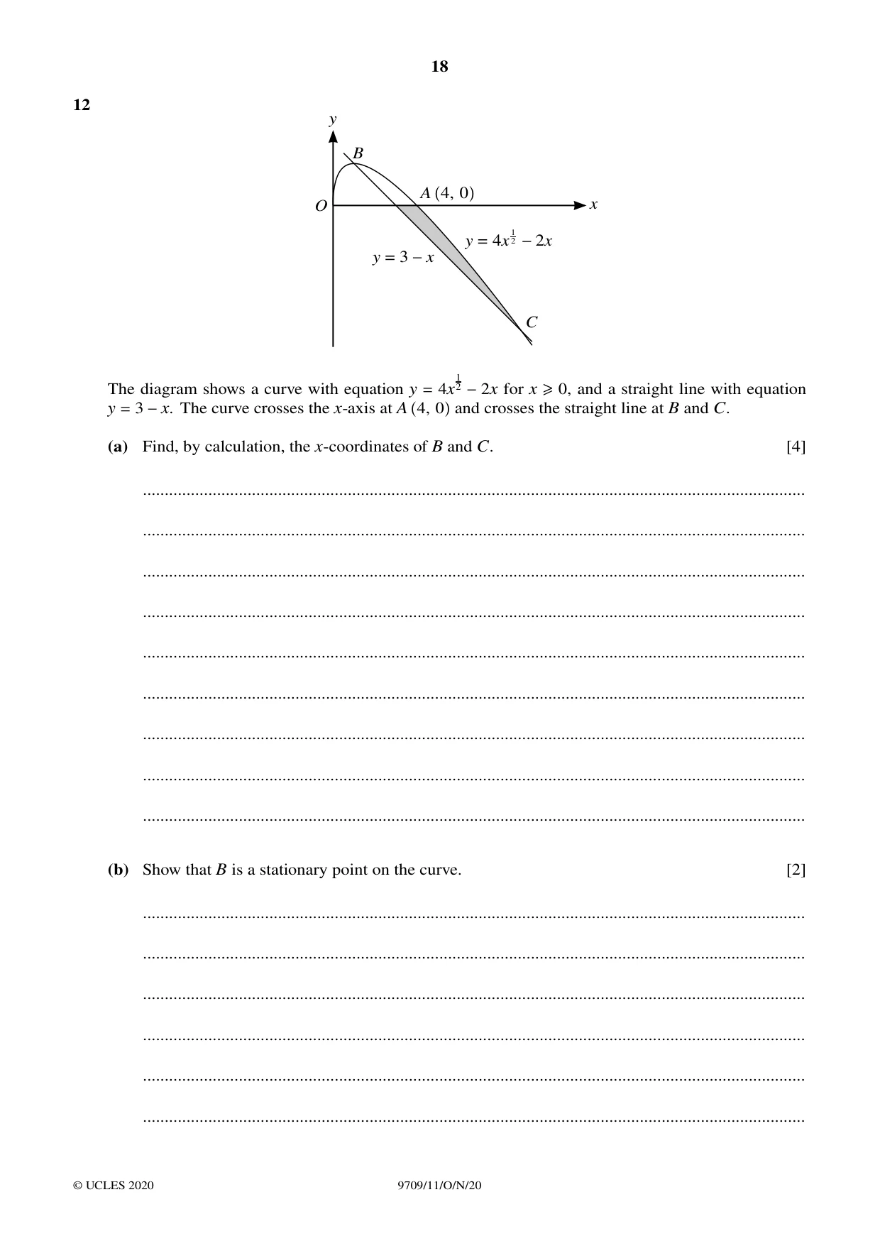 Cambridge A Level Mathematics 9709 2020 Oct/Nov Paper 1 · Variant 1 question paper, page 18 of 20