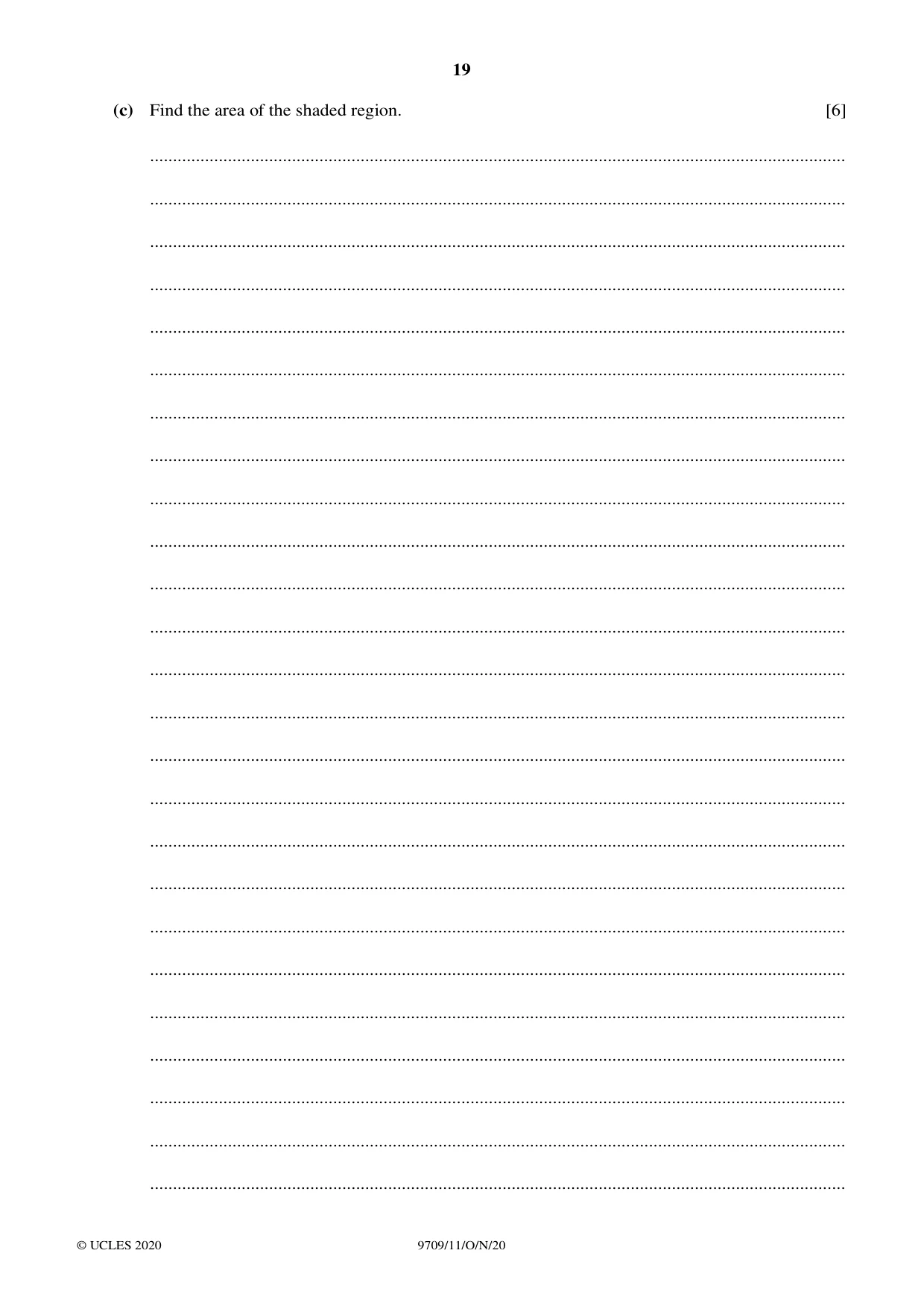 Cambridge A Level Mathematics 9709 2020 Oct/Nov Paper 1 · Variant 1 question paper, page 19 of 20