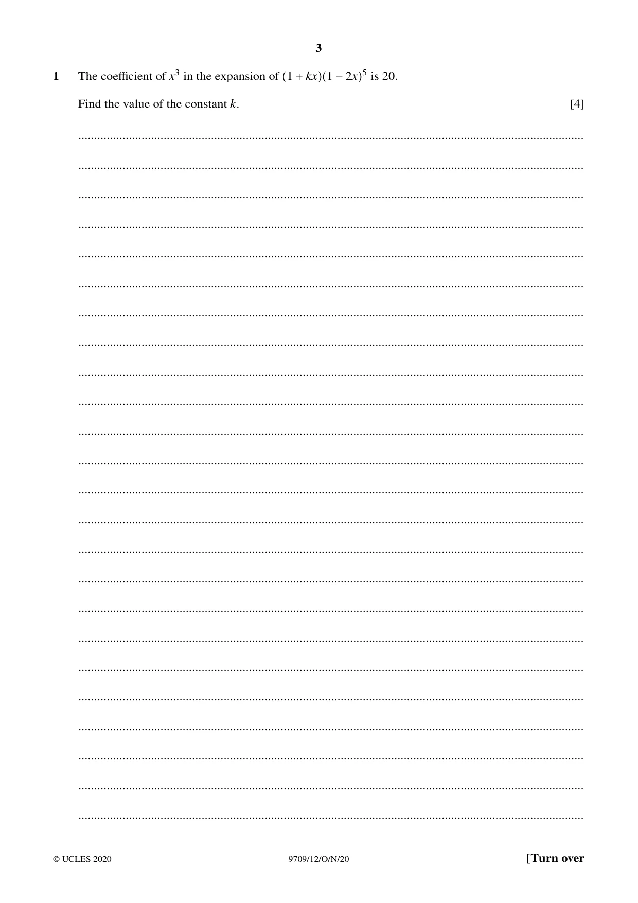 Cambridge A Level Mathematics 9709 2020 Oct/Nov Paper 1 · Variant 2 question paper, page 3 of 20