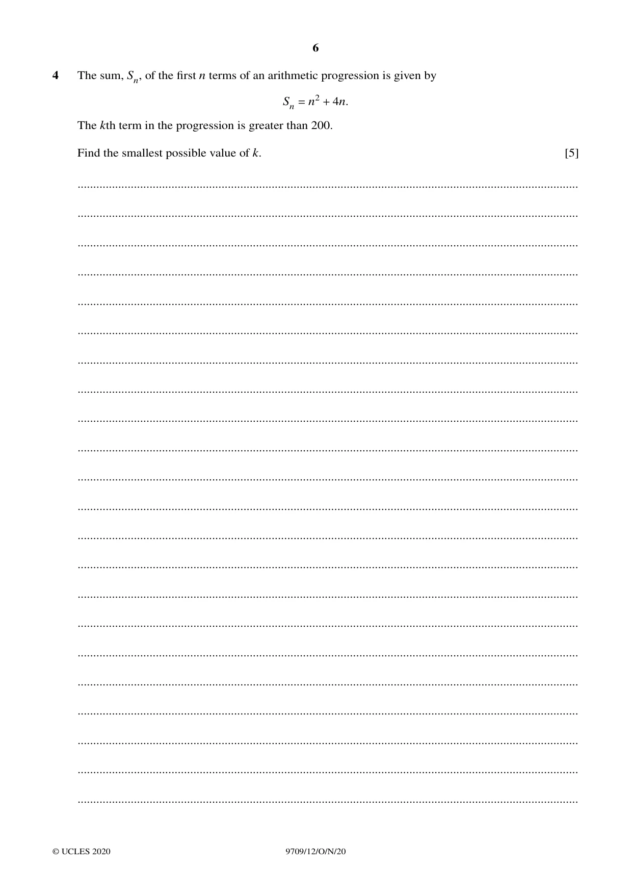 Cambridge A Level Mathematics 9709 2020 Oct/Nov Paper 1 · Variant 2 question paper, page 6 of 20