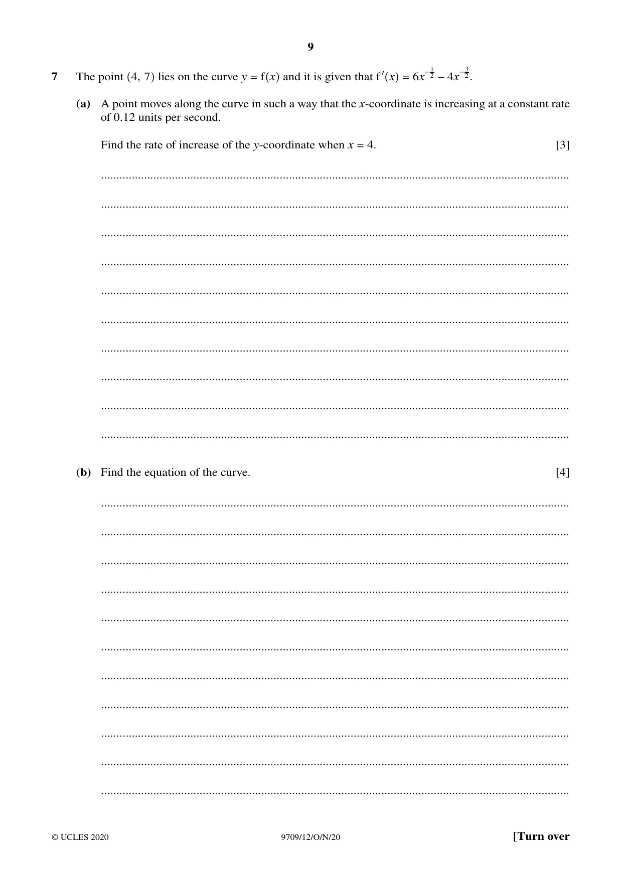 Cambridge A Level Mathematics 9709 2020 Oct/Nov Paper 1 · Variant 2 question paper, page 9 of 20