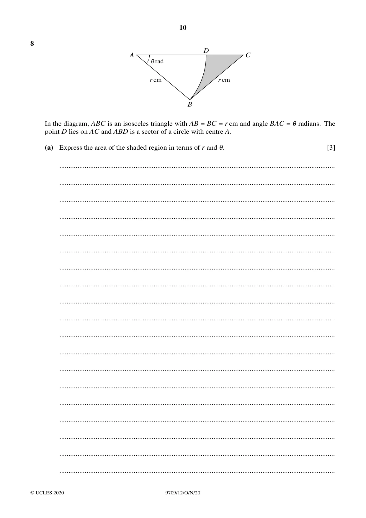 Cambridge A Level Mathematics 9709 2020 Oct/Nov Paper 1 · Variant 2 question paper, page 10 of 20
